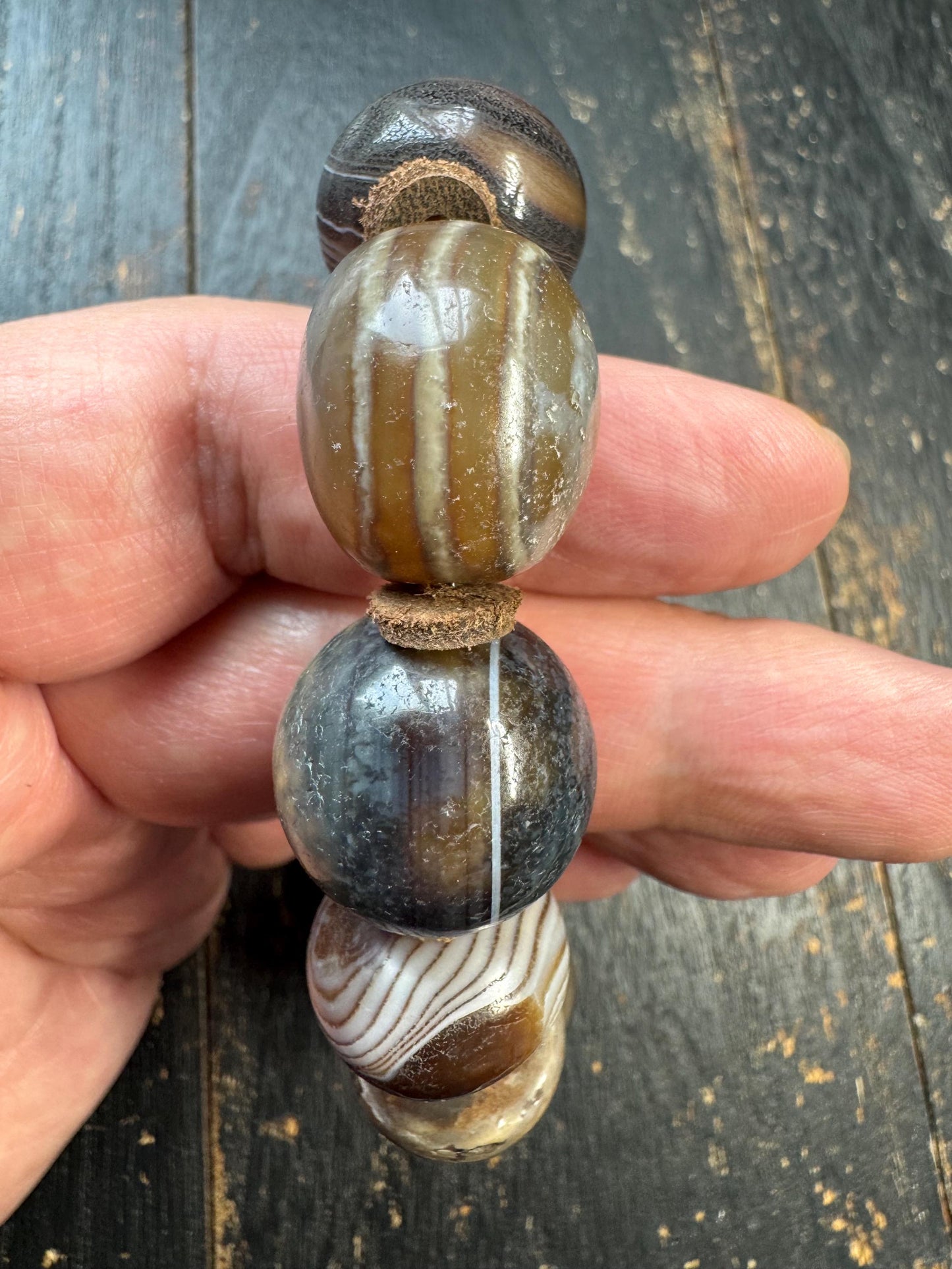 Vintage Banded Agate Bead Bracelet – Sulemani Agate & Zhang Zhung Style Eye Beads, Large Tibetan Style Stone Bracelet, Ethnic Tribal Jewelry