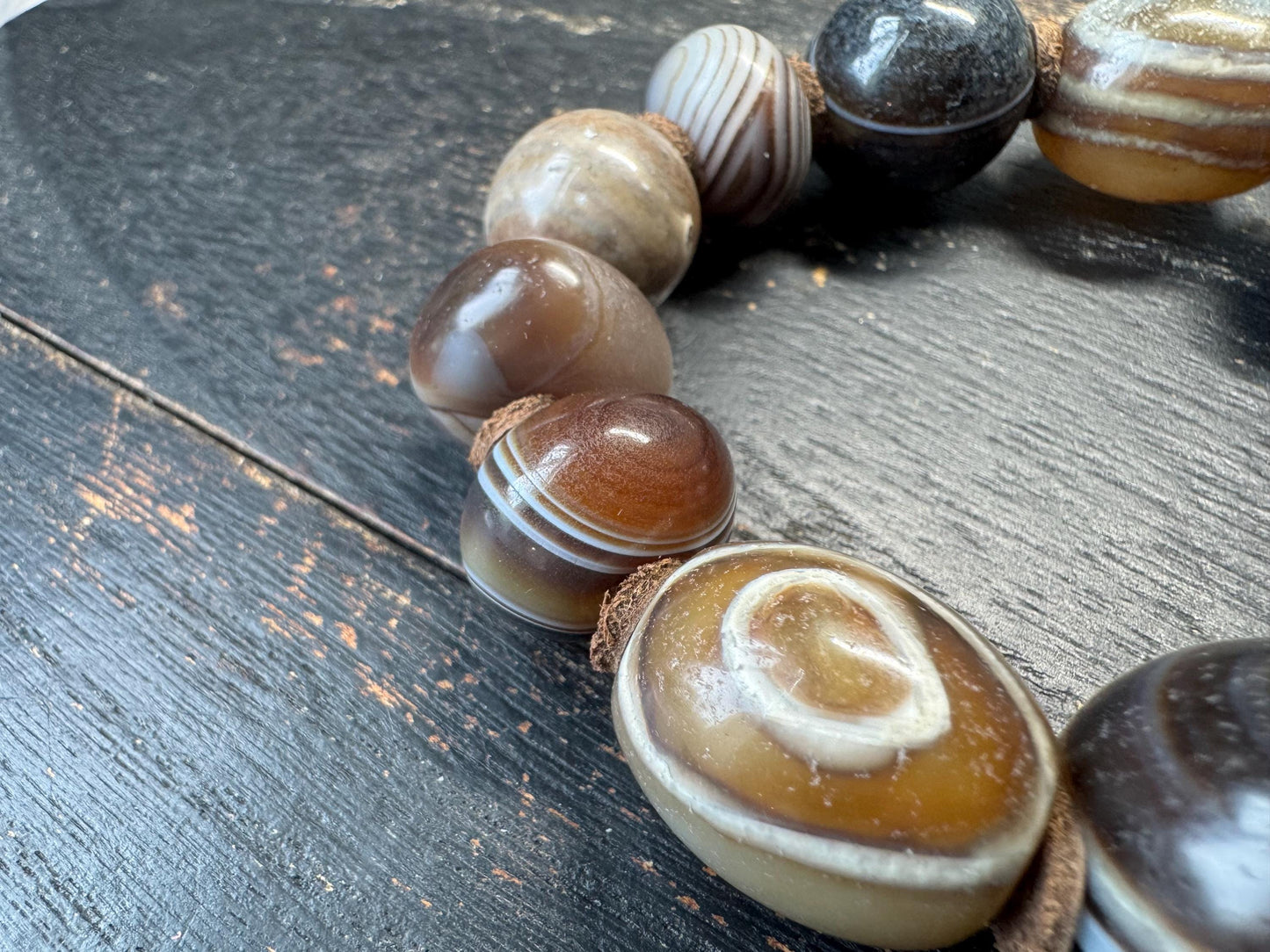 Vintage Banded Agate Bead Bracelet – Sulemani Agate & Zhang Zhung Style Eye Beads, Large Tibetan Style Stone Bracelet, Ethnic Tribal Jewelry