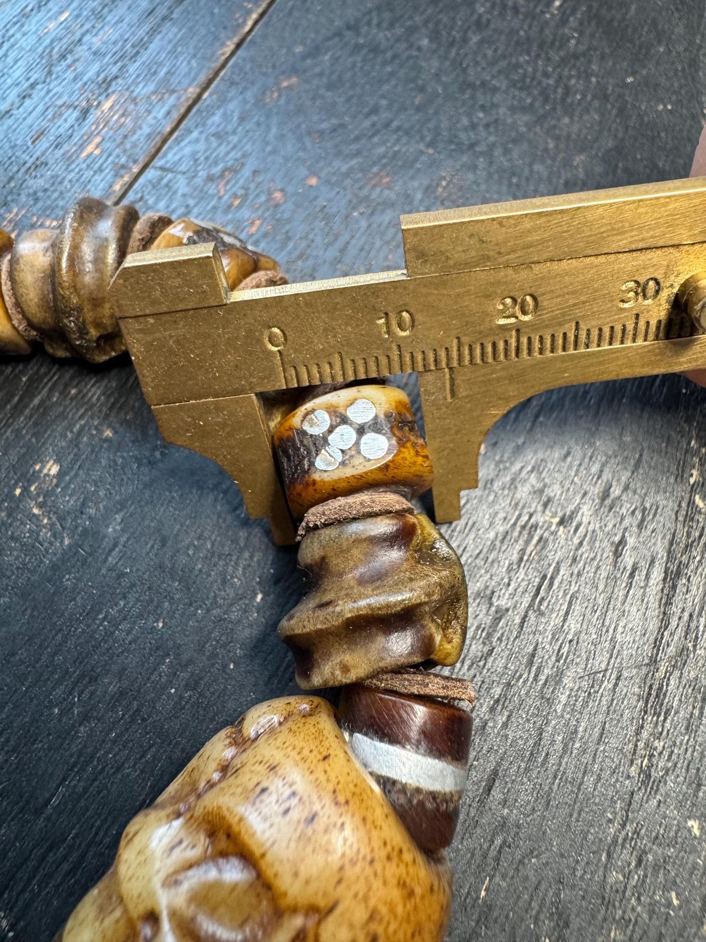 Tibetan Yak Bone Skull Bracelet with Metal Inlay | Chitipati Kapala Bone Bead Bracelet | Himalayan Gothic Buddhist Protection Bracelet