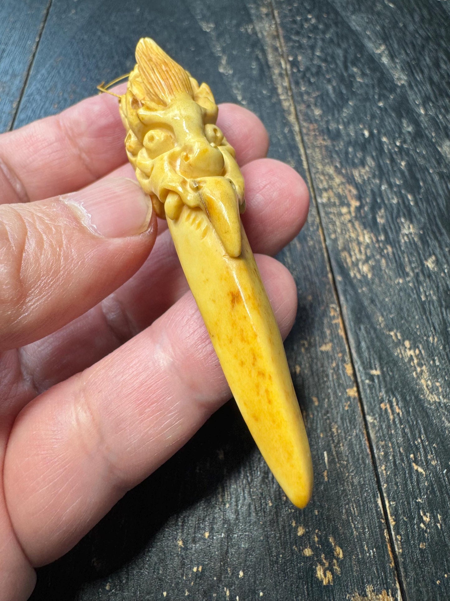 Hand Carved Yak Bone Dragon Tooth Pendant | Tibetan Style Dragon Talisman | Protective Amulet Necklace | Rustic Tribal Carving