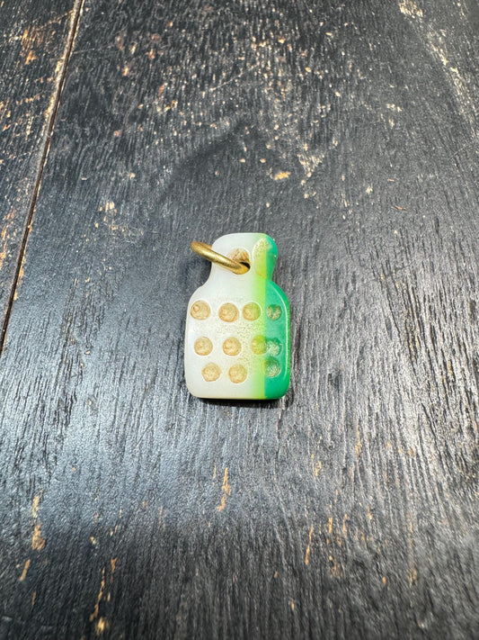 Vintage Mahjong Tile Pendant with Mantra Dots – Upcycled Game Piece Amulet Charm – Tibetan Style Prayer Pendant – Unique Rustic Jewelry