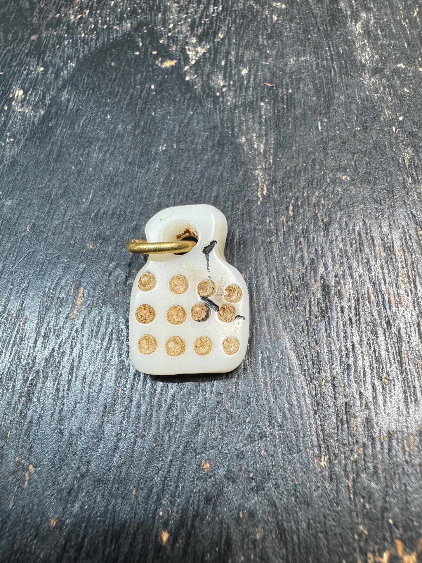 Vintage Mahjong Tile Pendant – Upcycled Mahjong Charm with Mantra Dot Design – Rustic Spiritual Amulet – Unique Asian Folk Jewelry