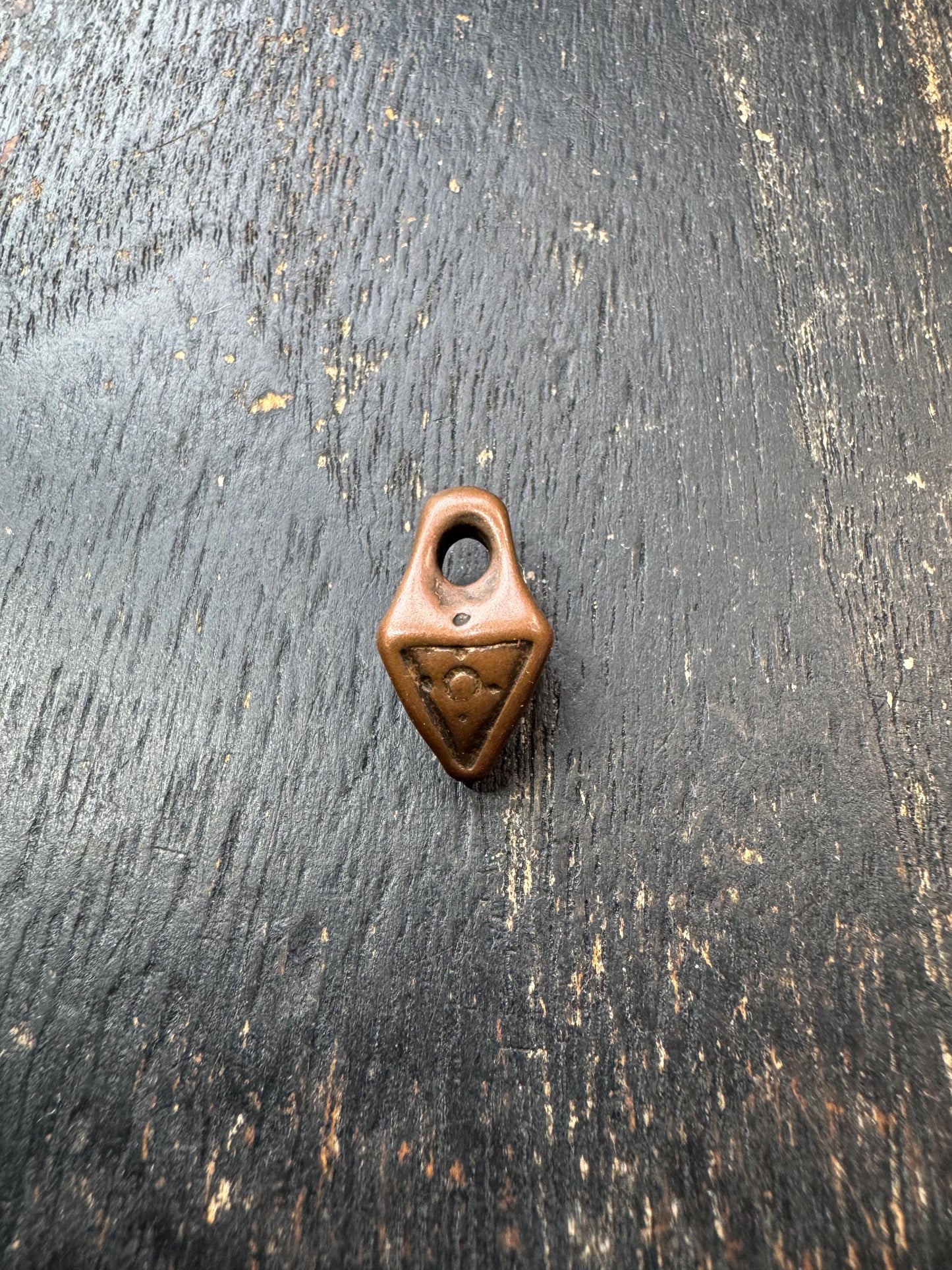 Vintage Brass Himalayan Amulet Pendant – Nepal Tribal Talisman Charm, Small Ethnic Protective Symbol Pendant