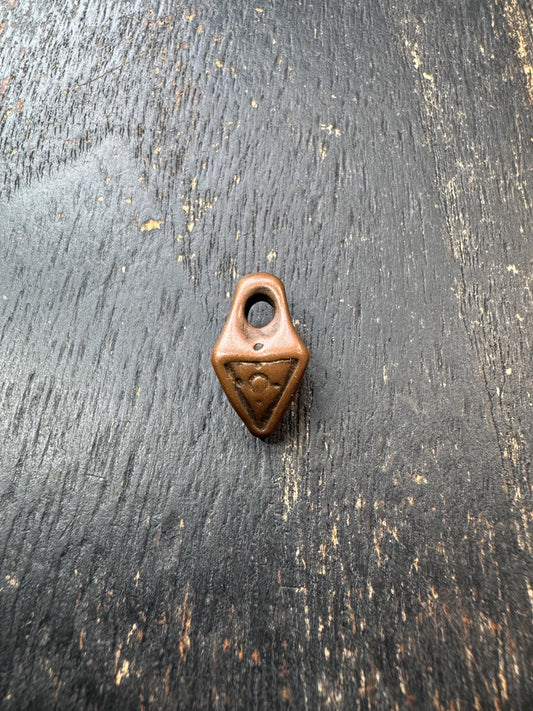 Vintage Brass Himalayan Amulet Pendant – Nepal Tribal Talisman Charm, Small Ethnic Protective Symbol Pendant