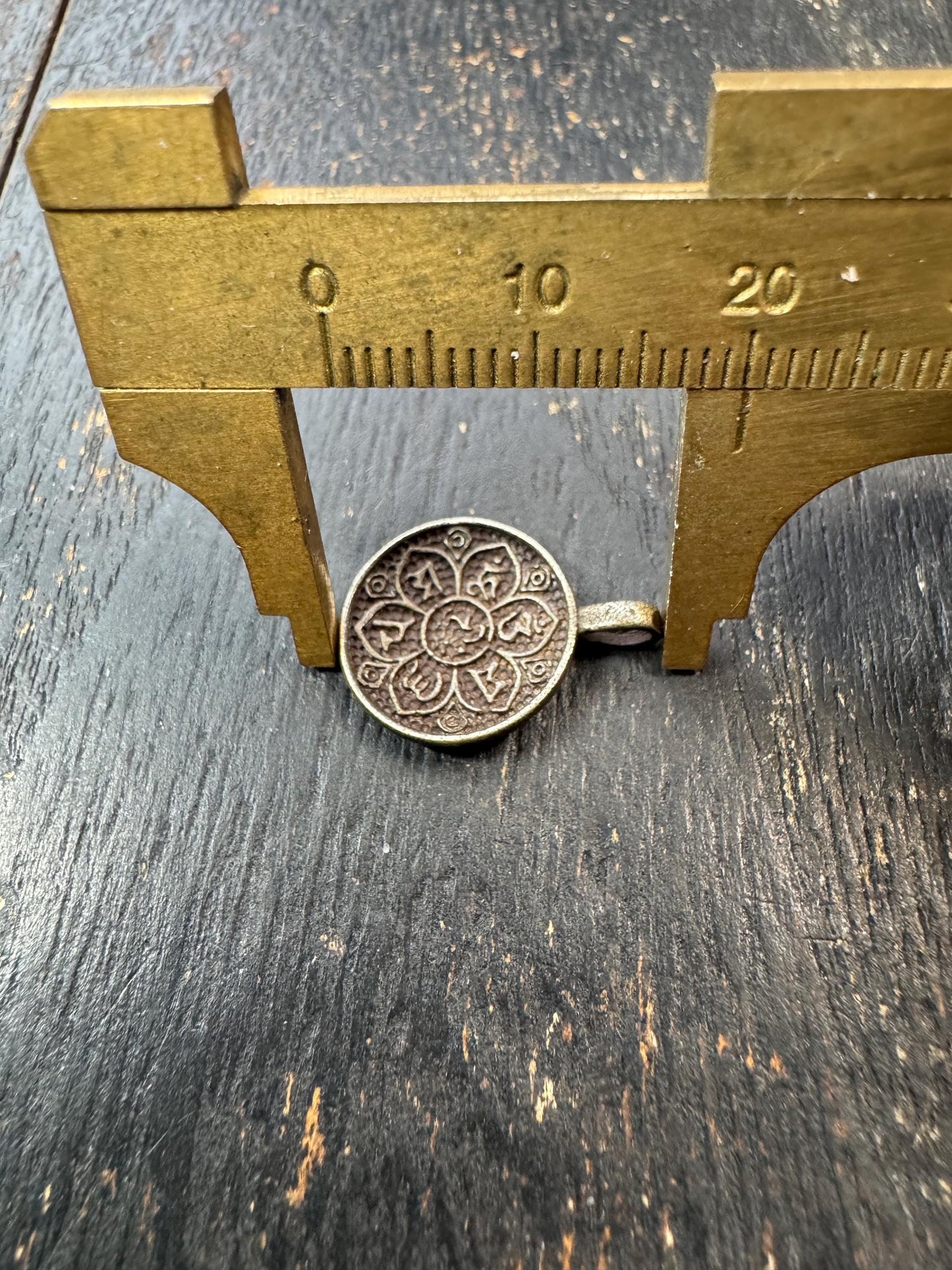Tibetan Om Mani Padme Hum Brass Pendant | Buddhist Lotus Mantra Charm | Double Sided Tibetan Amulet | Buddhist Symbol Pendant