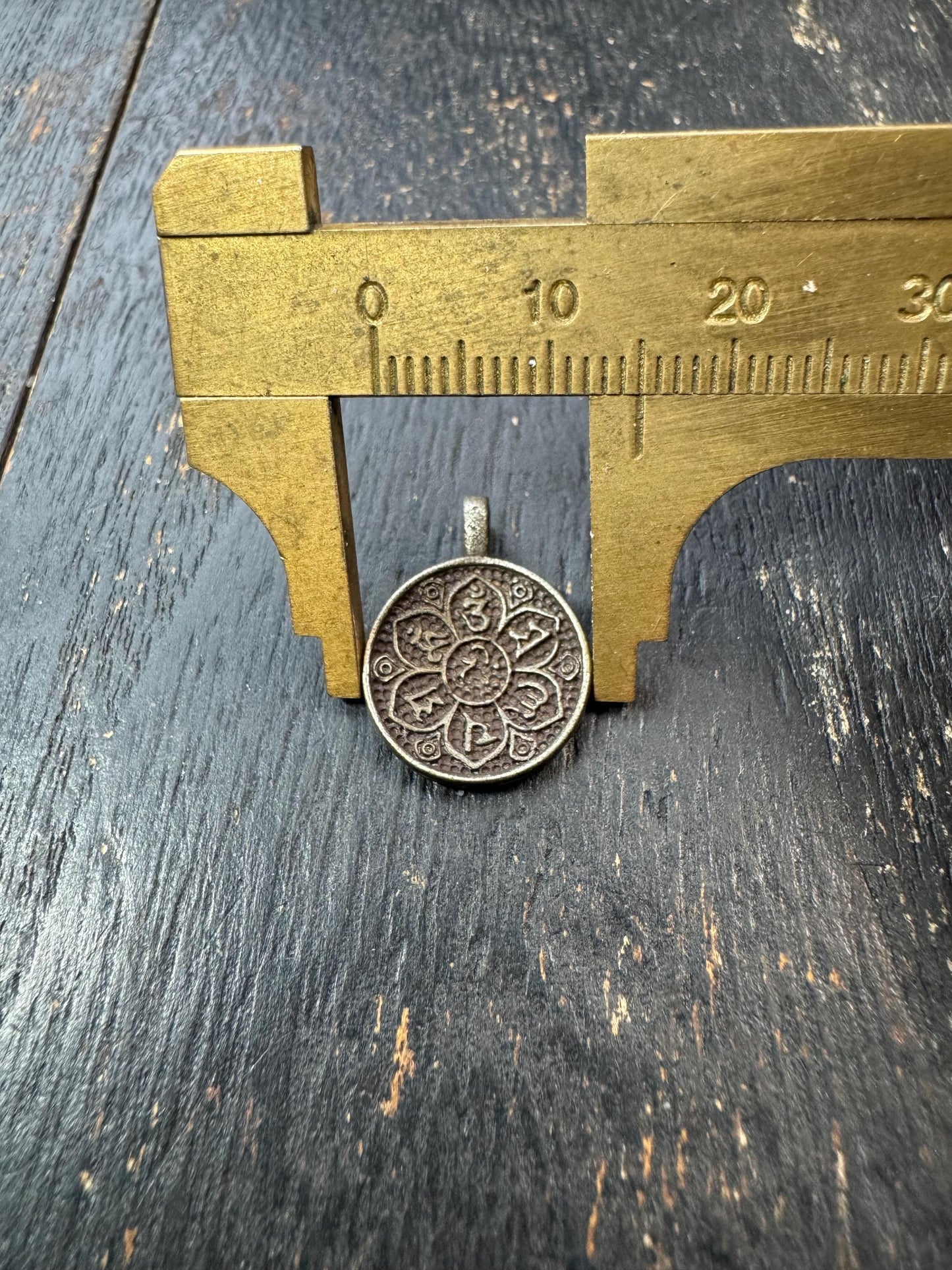 Tibetan Om Mani Padme Hum Brass Pendant | Buddhist Lotus Mantra Charm | Double Sided Tibetan Amulet | Buddhist Symbol Pendant