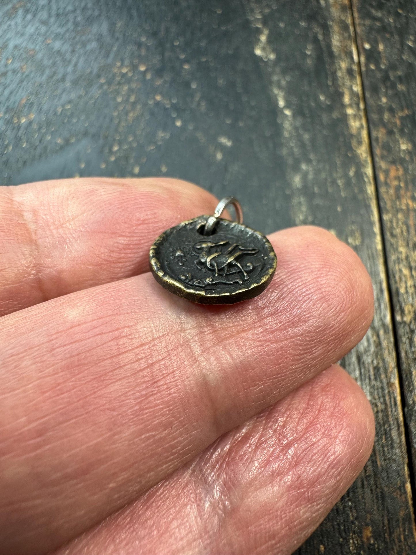 Mini Brass Deer Pendant | Tiny Sacred Symbol Amulet | Double Sided Himalayan Charm | Small Spiritual Talisman Pendant