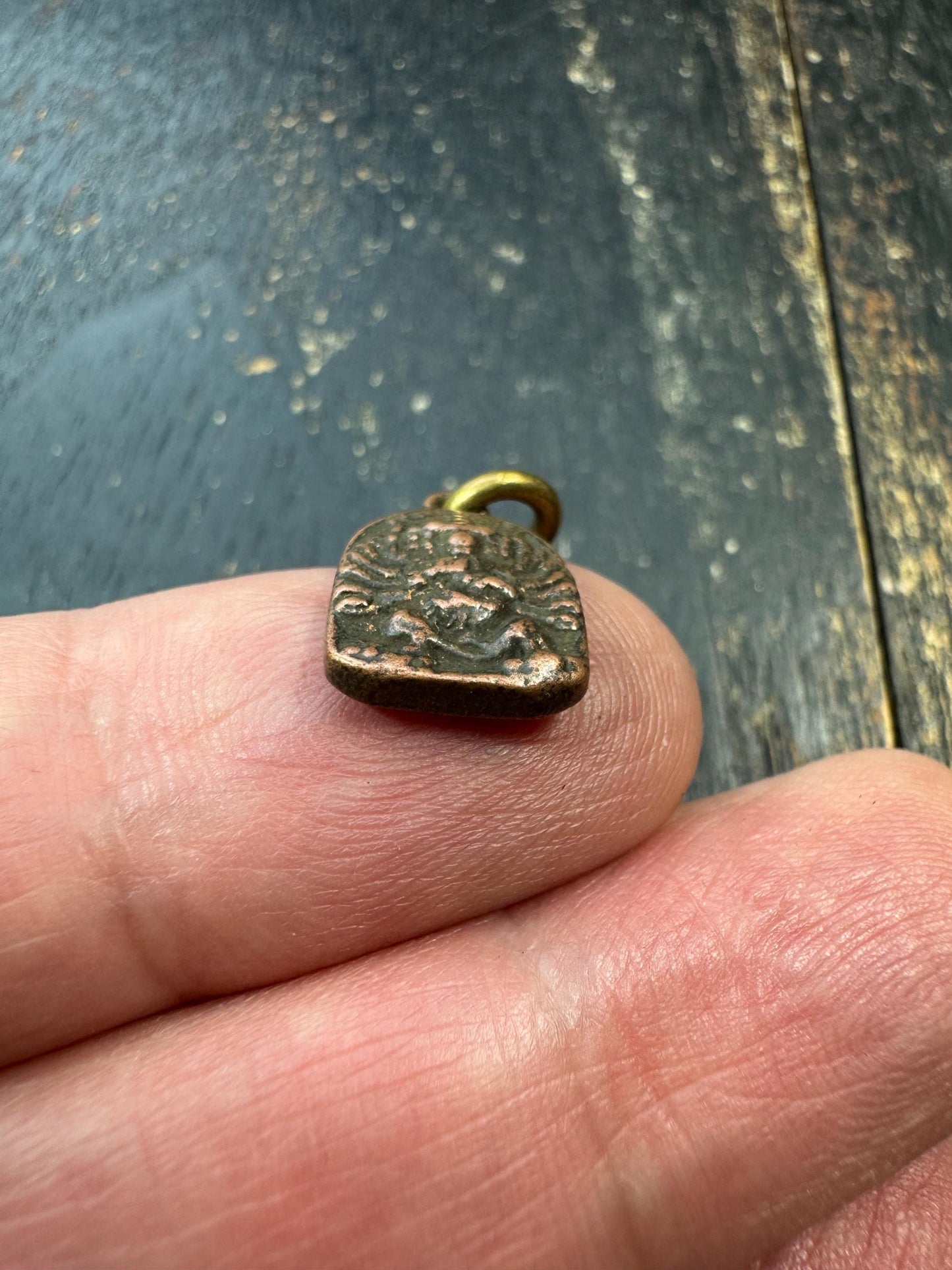 Mini Tibetan Buddhist Amulet Pendant – Wrathful Deity Protective Charm, Vintage Style Himalayan Brass Tsa Tsa Pendant