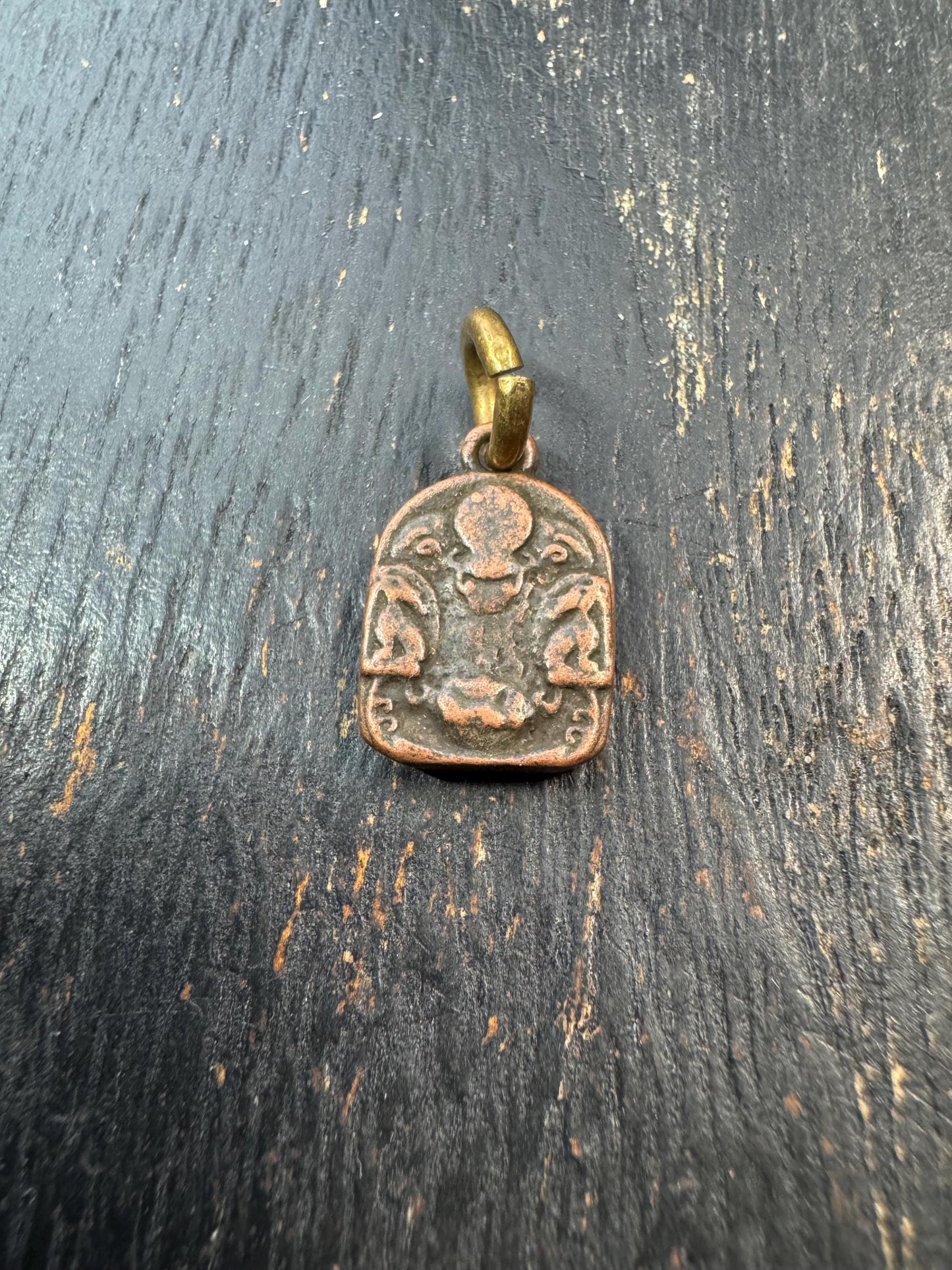 Mini Tibetan Buddhist Amulet Pendant – Wrathful Deity Protective Charm, Vintage Style Himalayan Brass Tsa Tsa Pendant