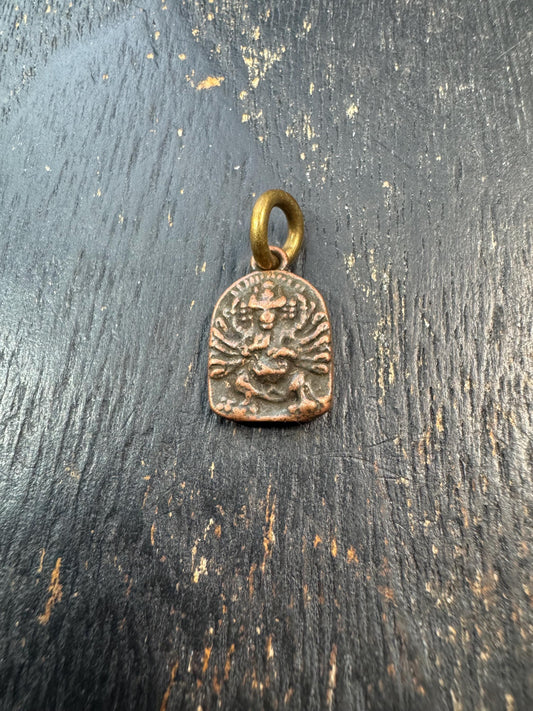 Mini Tibetan Buddhist Amulet Pendant – Wrathful Deity Protective Charm, Vintage Style Himalayan Brass Tsa Tsa Pendant
