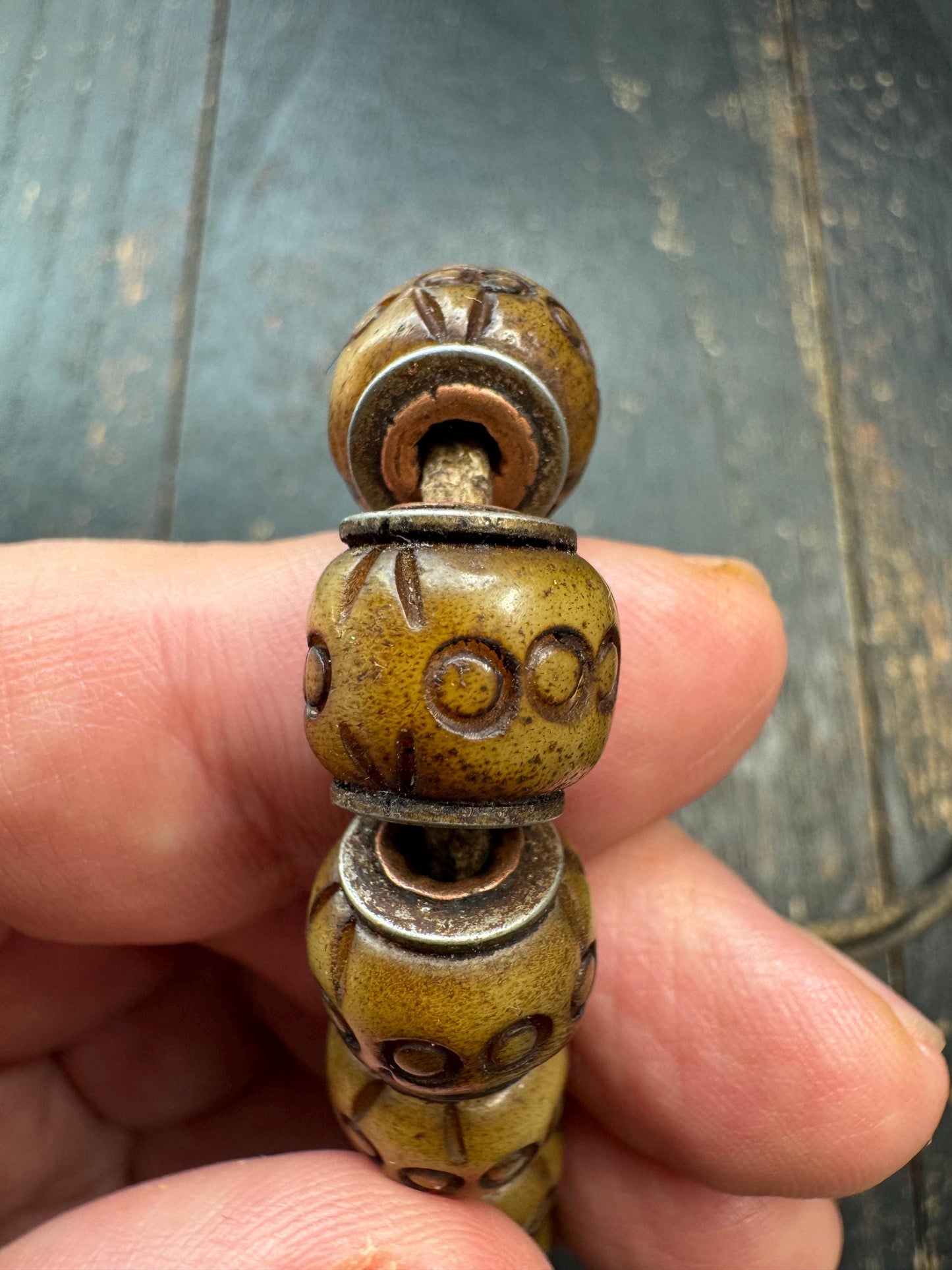 Tibetan Carved Yak Bone Bracelet | Himalayan Symbol Pattern Mala Bracelet | Adjustable Buddhist Prayer Beads | Ethnic Tribal Jewelry