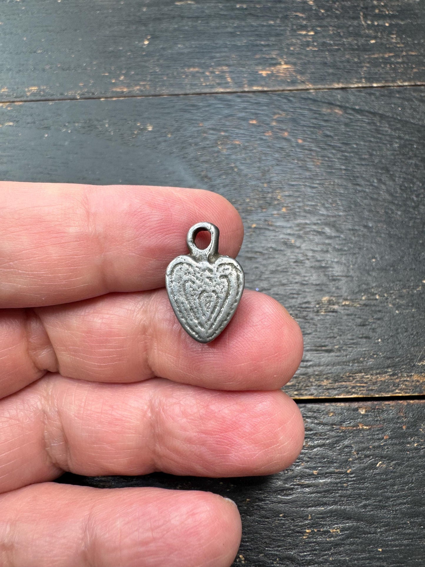 Vintage Himalayan Thokcha Heart Pendant | Nepal Tibet Sky Iron Talisman | Buddhist Protective Amulet Charm | Sacred Spiritual Jewelry