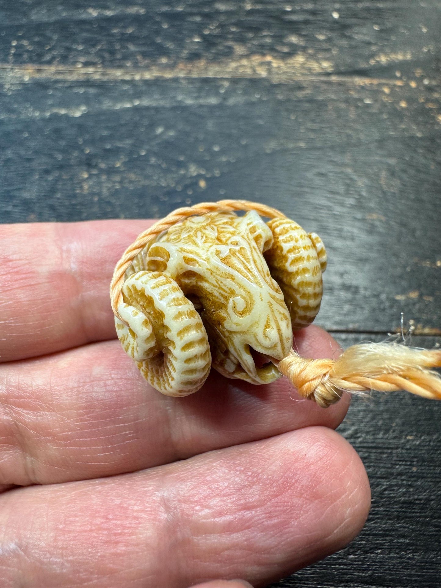 Hand Carved Deer Antler Ram Guru Bead – Tibetan Style Ram Head Focal Bead, Natural Antler Mala Centerpiece, Rustic Tribal Jewelry Making Sup
