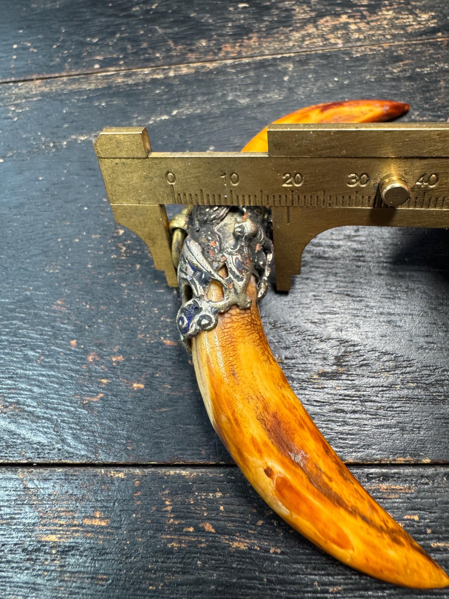 Vintage Himalayan Tooth Amulet Pendant – Tibetan Style Protective Talisman with Metal Mount, Tribal Boho Jewelry Charm