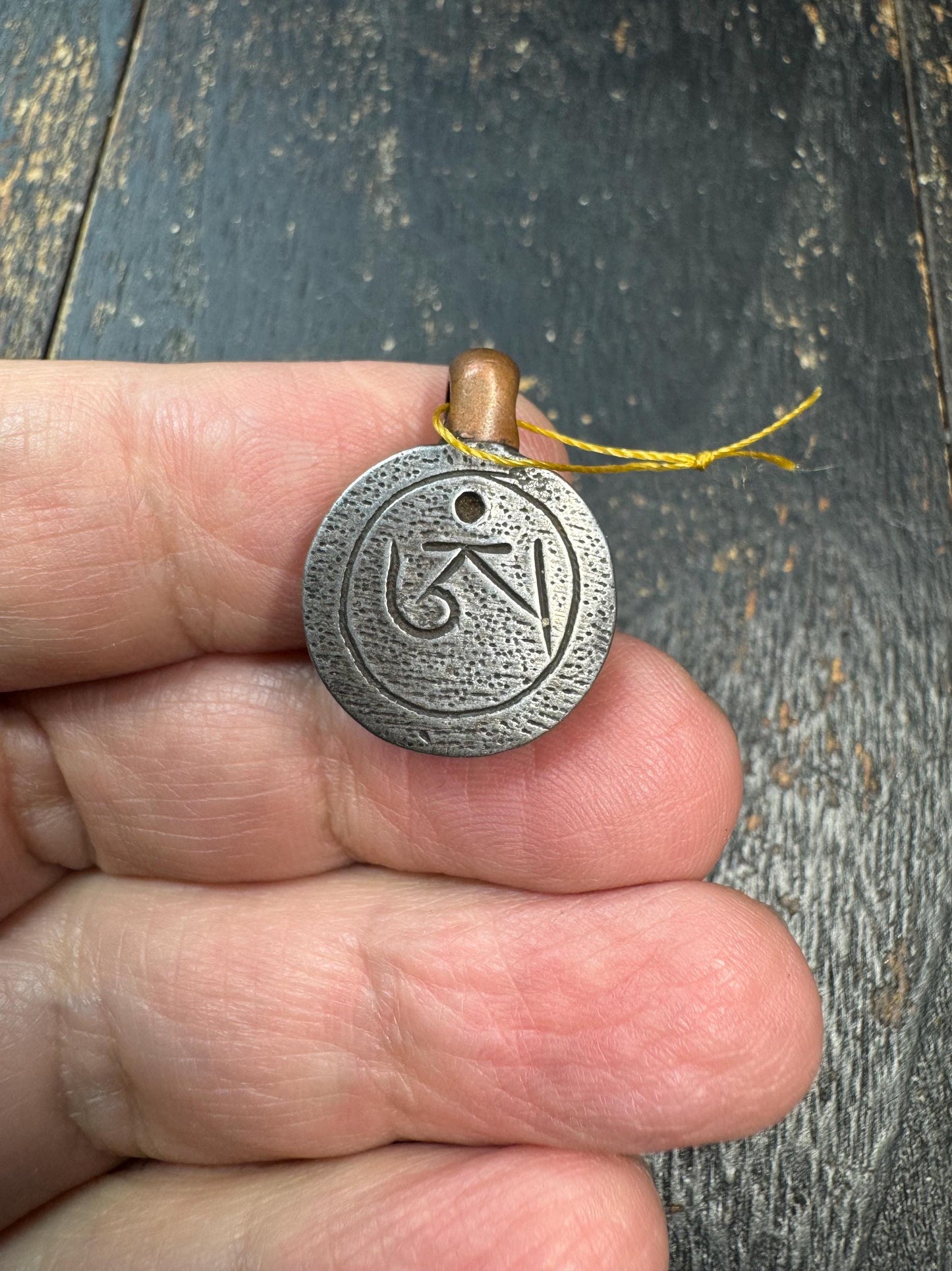 Tibetan Thogchag Iron & Copper Amulet Pendant – Double Sided Seed Syllable, Sky Iron Meteorite Talisman, Himalayan Protection Charm