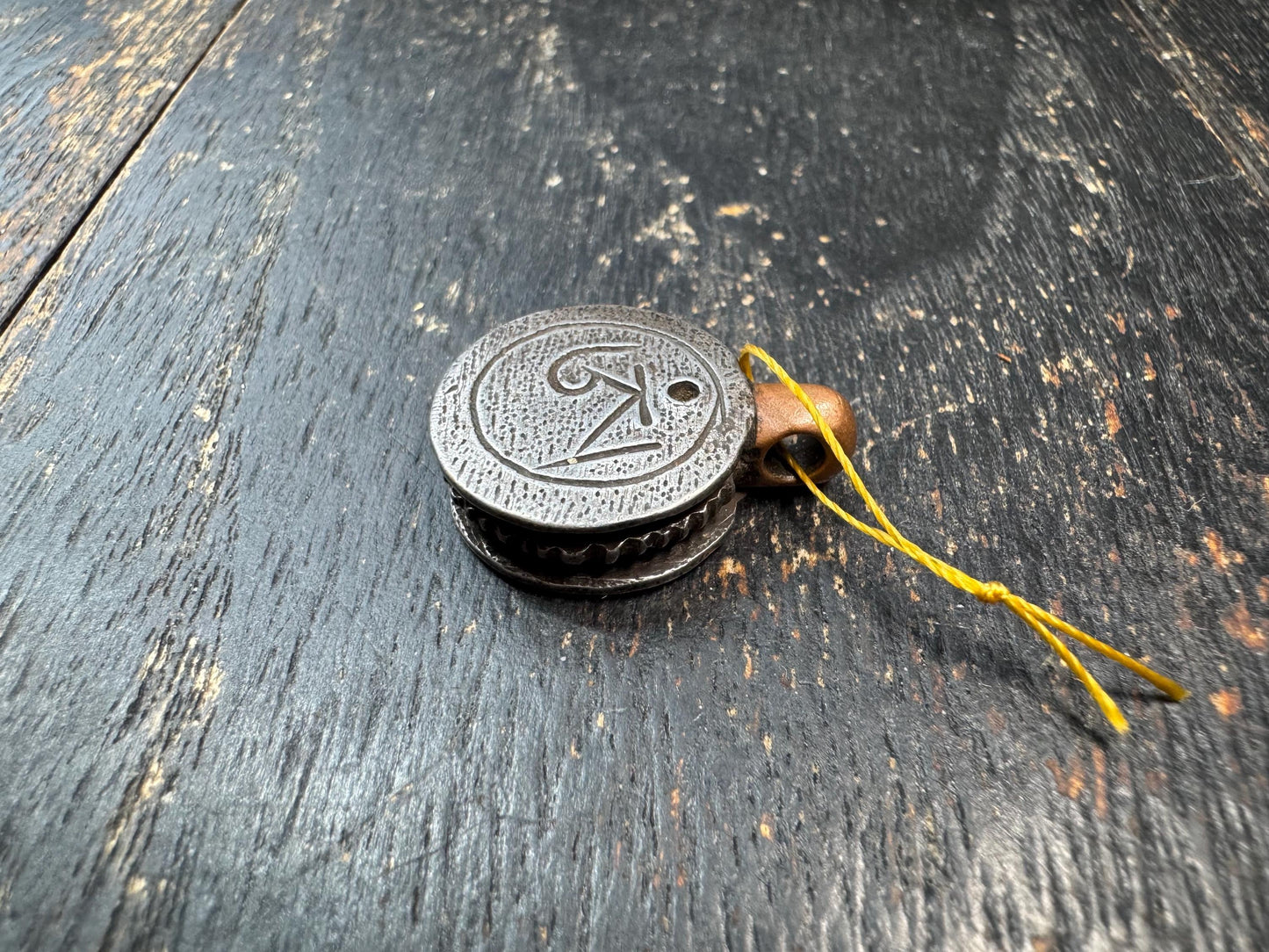 Tibetan Thogchag Iron & Copper Amulet Pendant – Double Sided Seed Syllable, Sky Iron Meteorite Talisman, Himalayan Protection Charm
