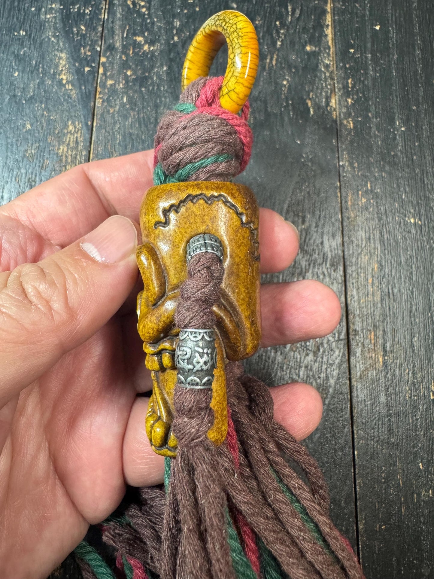 Tibetan Chitipati Skull Yak Bone Pendant – Hand Carved Buddhist Protector Amulet, Himalayan Ritual Ornament with Braided Cord