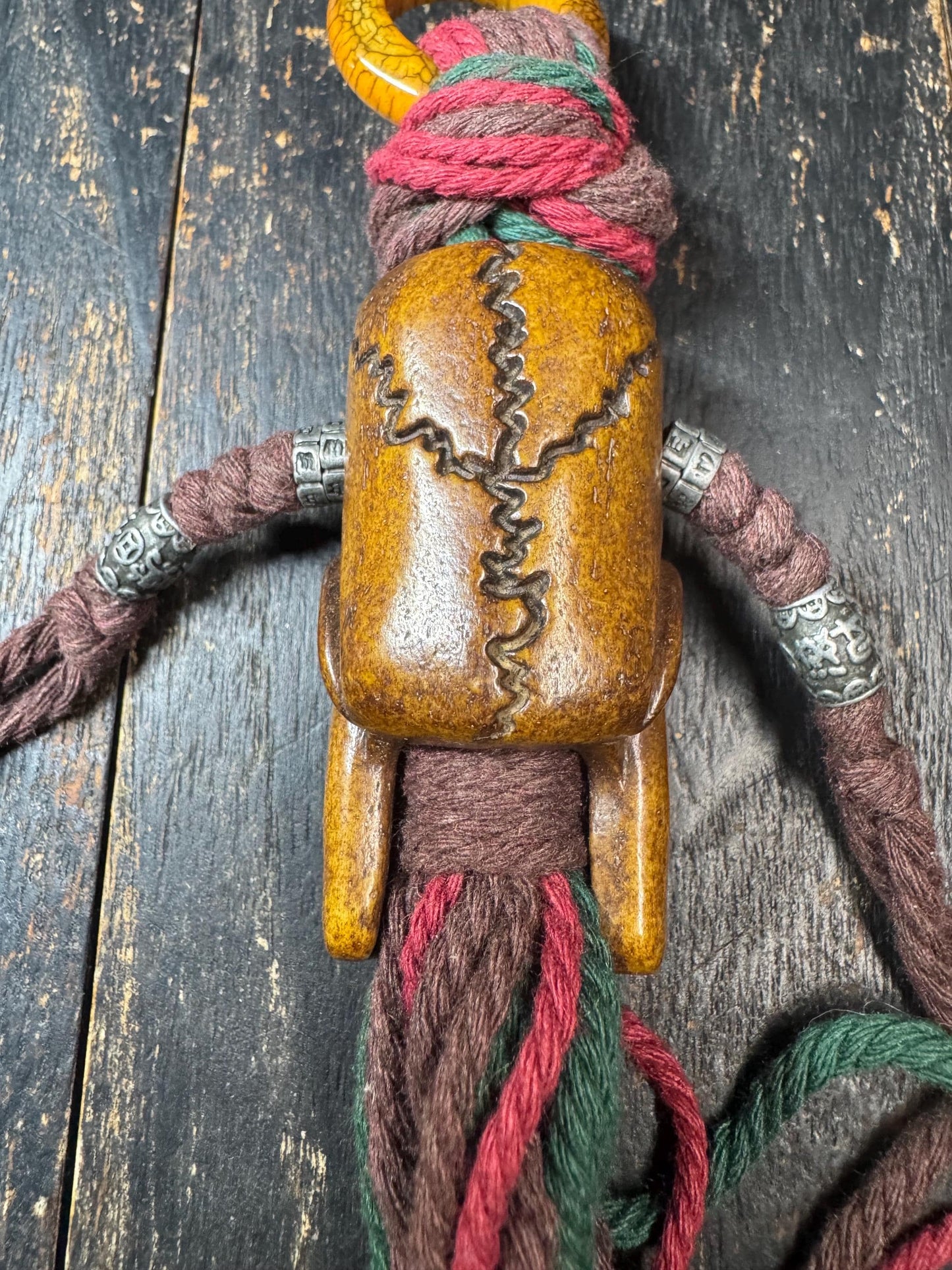 Tibetan Chitipati Skull Yak Bone Pendant – Hand Carved Buddhist Protector Amulet, Himalayan Ritual Ornament with Braided Cord