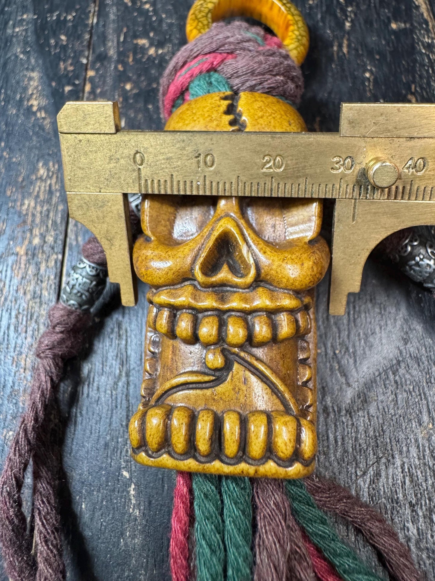Tibetan Chitipati Skull Yak Bone Pendant – Hand Carved Buddhist Protector Amulet, Himalayan Ritual Ornament with Braided Cord