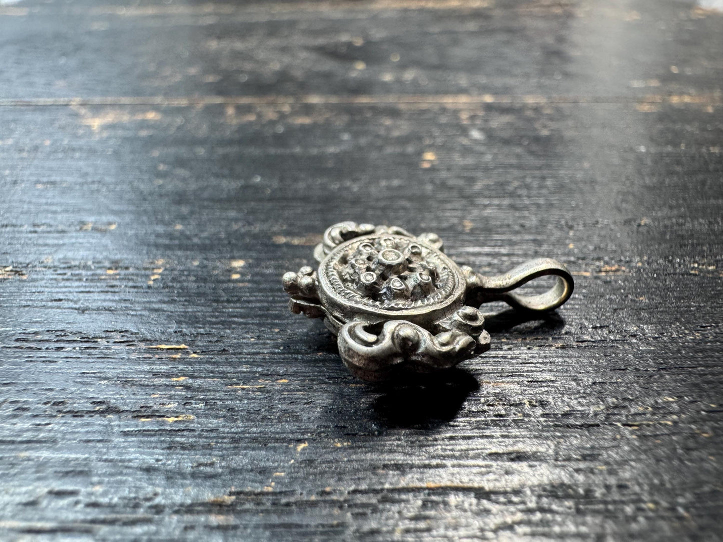 Sterling Silver Dharma Wheel Mala Counter Clip, Tibetan Ashtamangala Prayer Beads Accessory, 925 Silver Buddhist Amulet