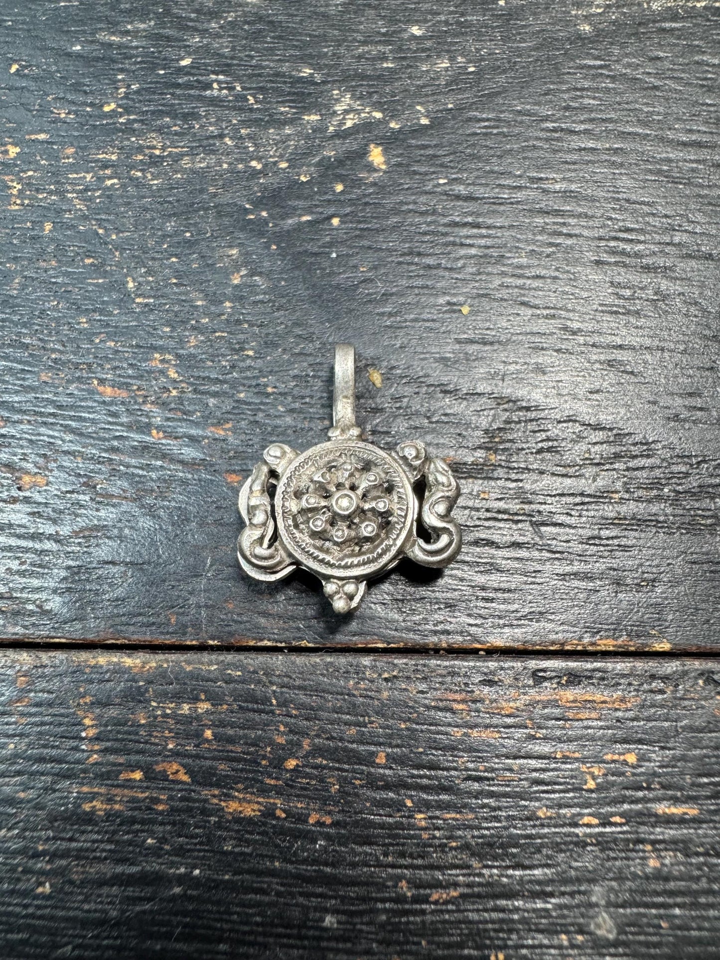 Sterling Silver Dharma Wheel Mala Counter Clip, Tibetan Ashtamangala Prayer Beads Accessory, 925 Silver Buddhist Amulet