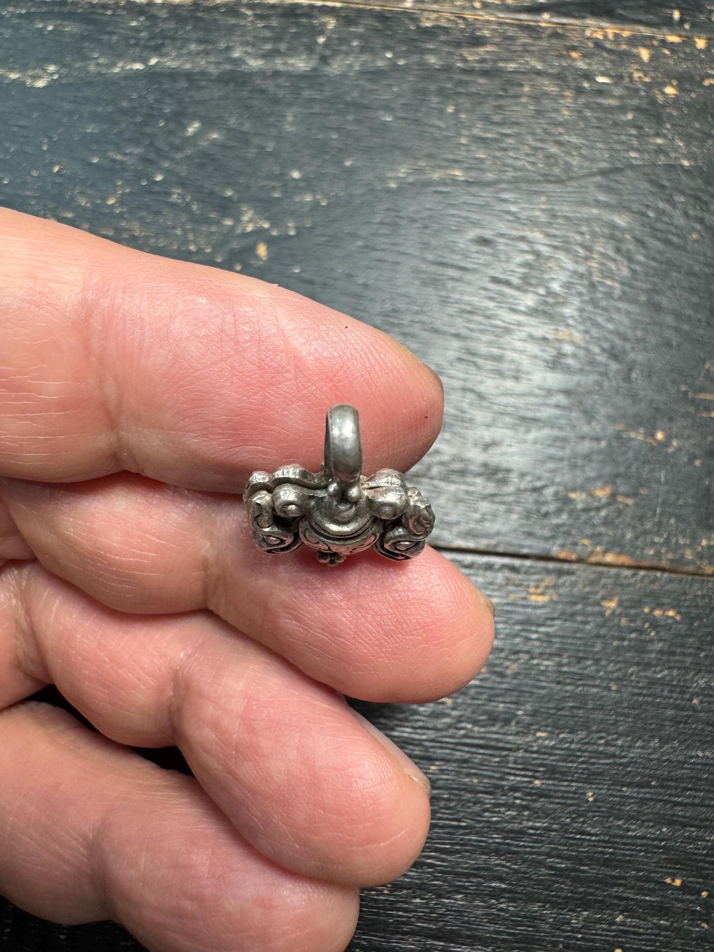 Sterling Silver Treasure Vase Mala Counter Clip, Tibetan Ashtamangala Prayer Beads Accessory, 925 Silver Buddhist Amulet Clip