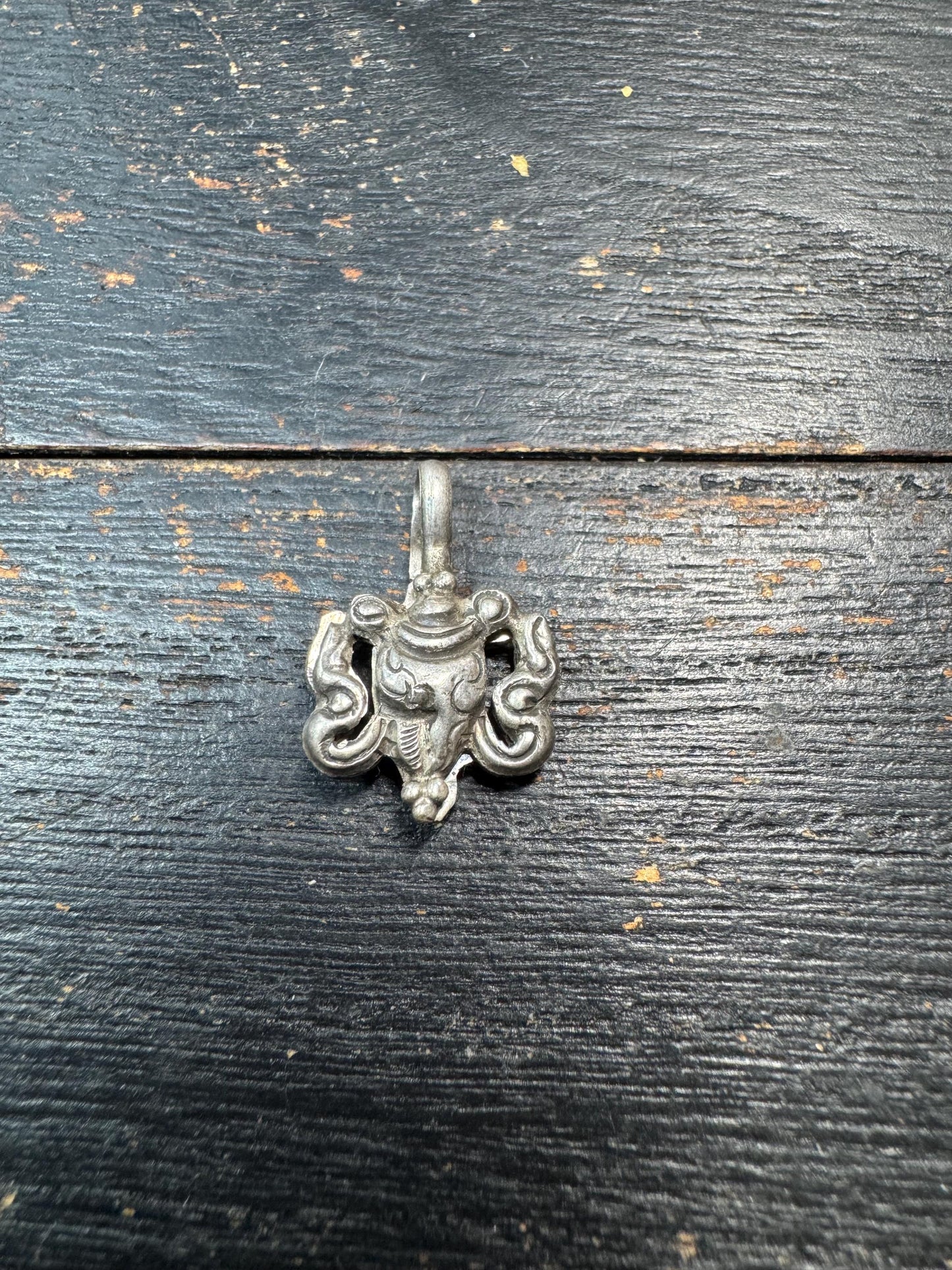 Sterling Silver Treasure Vase Mala Counter Clip, Tibetan Ashtamangala Prayer Beads Accessory, 925 Silver Buddhist Amulet Clip