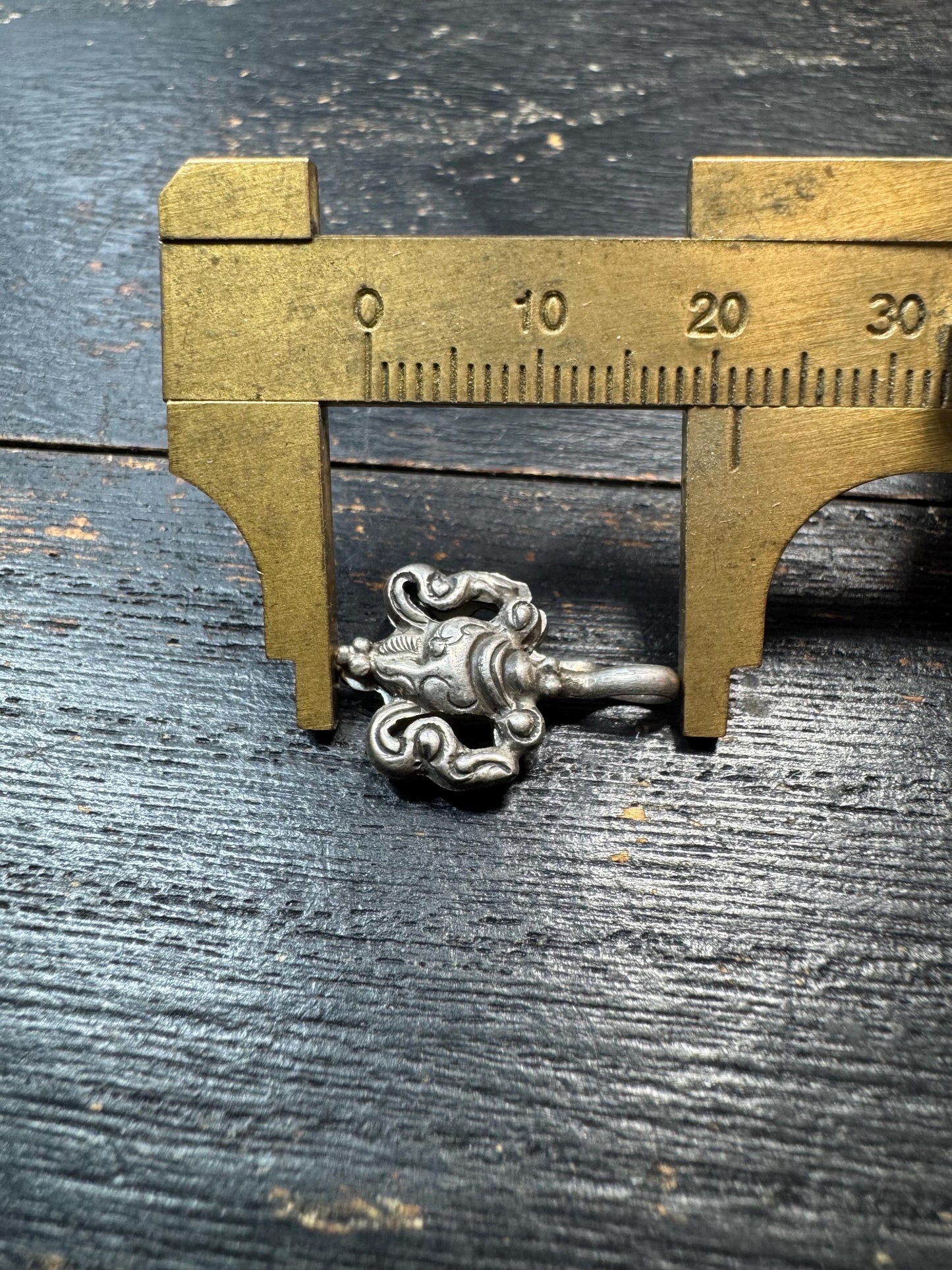 Sterling Silver Treasure Vase Mala Counter Clip, Tibetan Ashtamangala Prayer Beads Accessory, 925 Silver Buddhist Amulet Clip