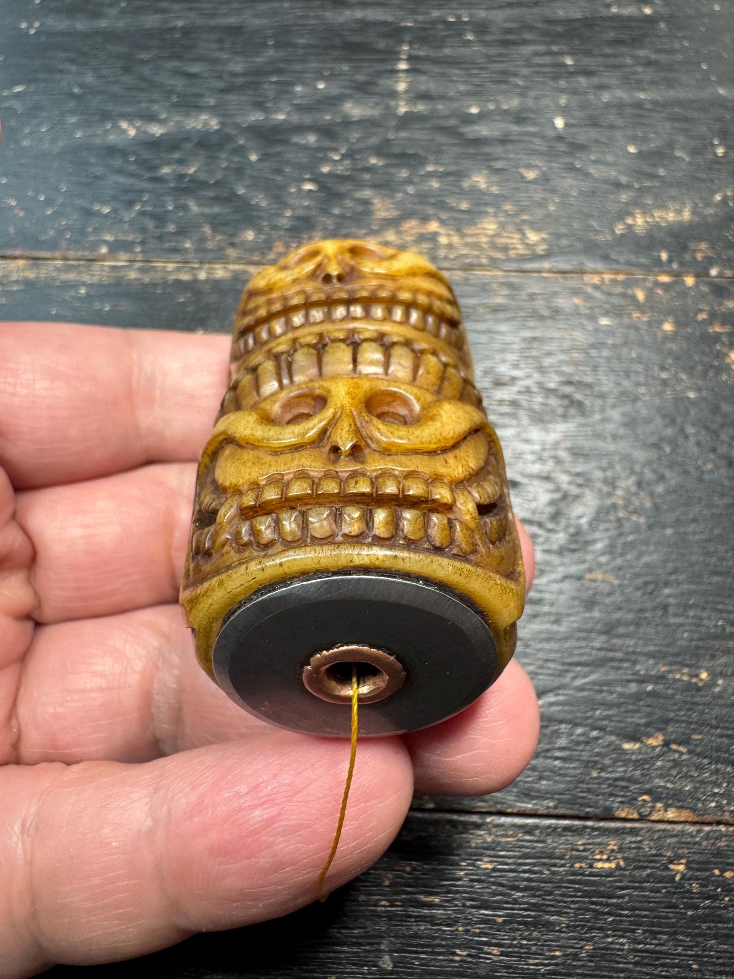 Large Hand Carved Yak Bone Skull Guru Bead, 60mm Tibetan Kapala Mala Center Bead, Buddhist Prayer Beads Pendant