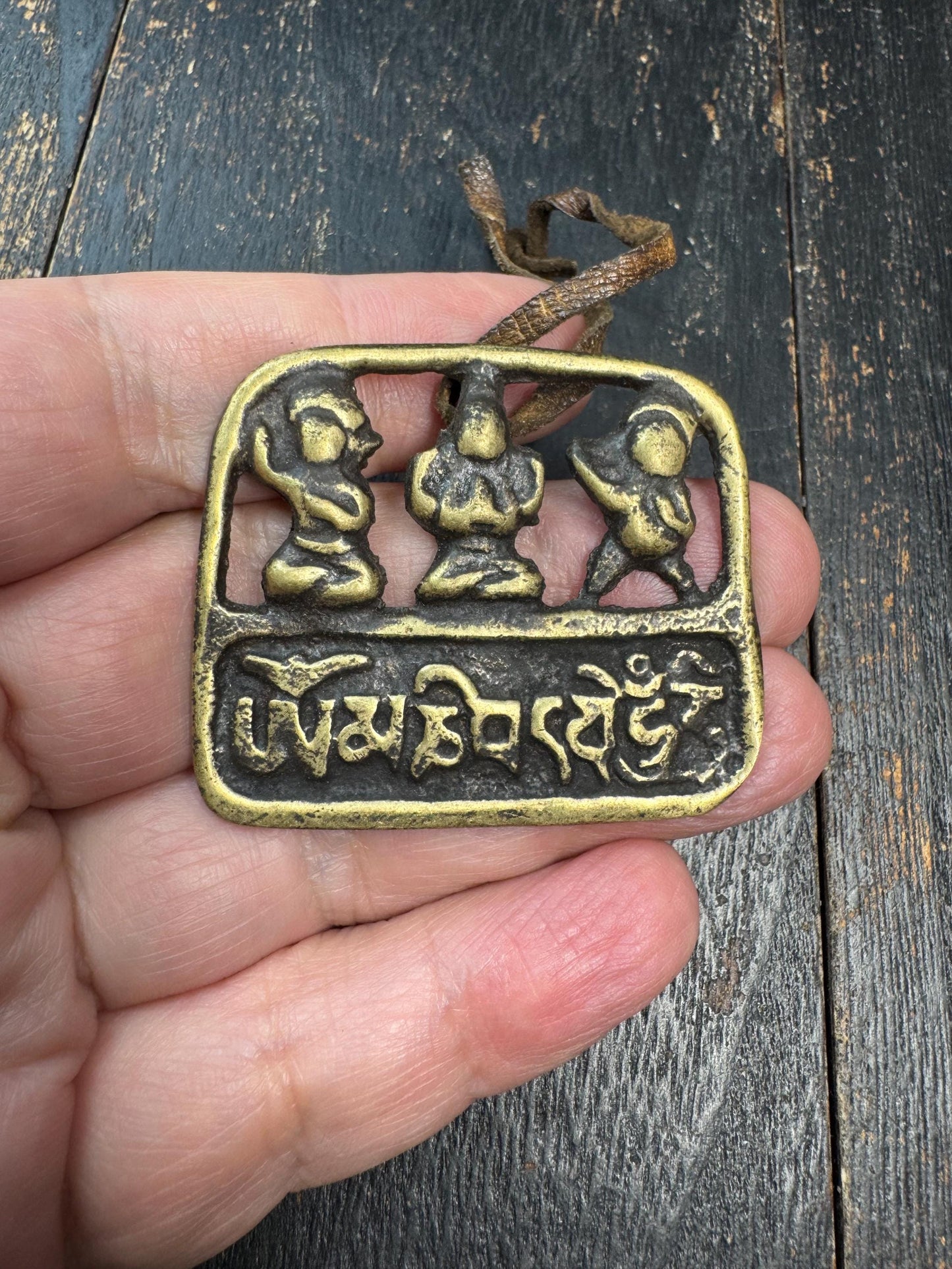 Tibetan Copper Amulet Pendant – Three Protectors (Chenrezig Manjushri Vajrapani) with Om Mani Padme Hum Mantra, Himalayan Buddhist Talisman