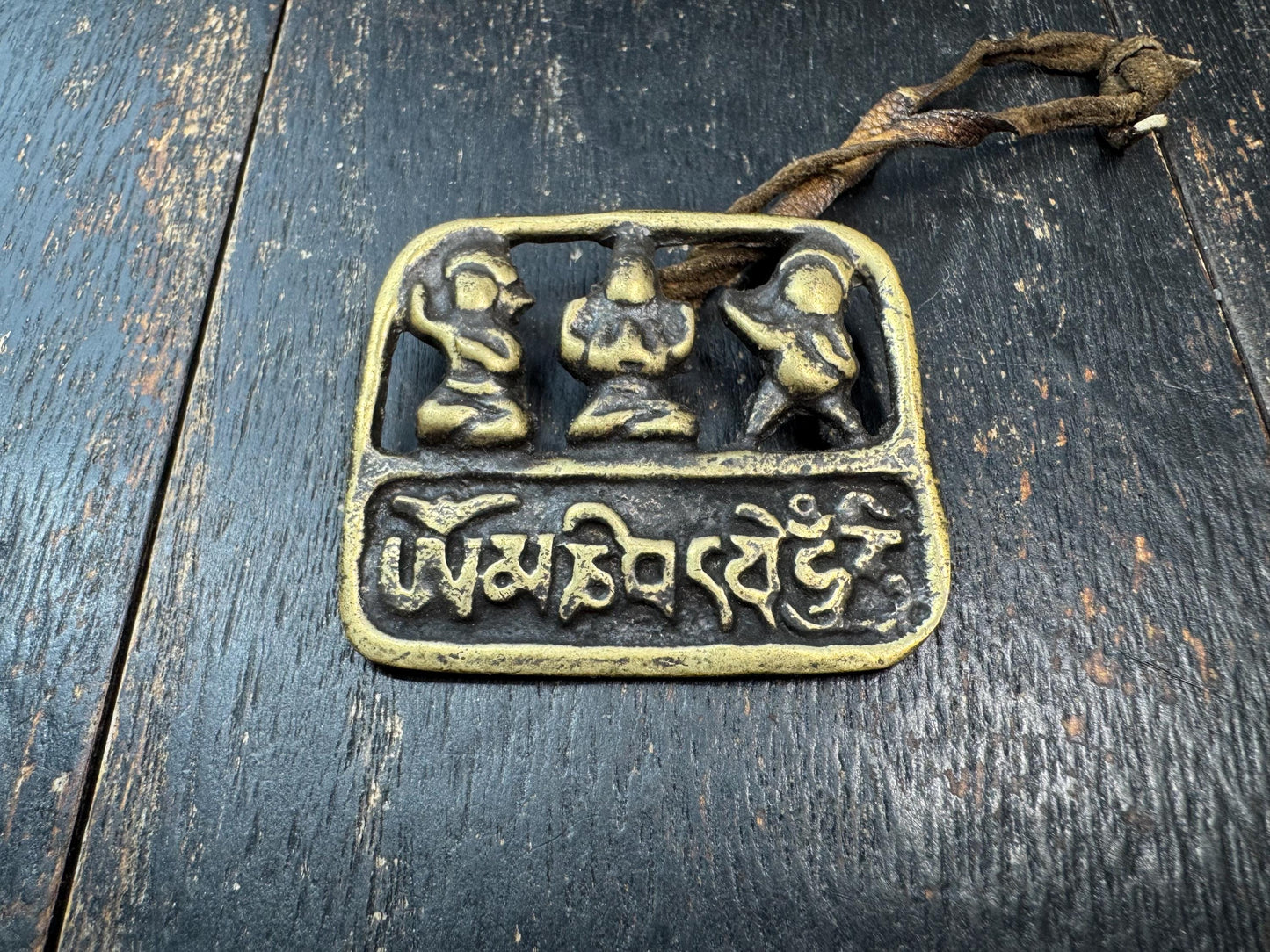 Tibetan Copper Amulet Pendant – Three Protectors (Chenrezig Manjushri Vajrapani) with Om Mani Padme Hum Mantra, Himalayan Buddhist Talisman