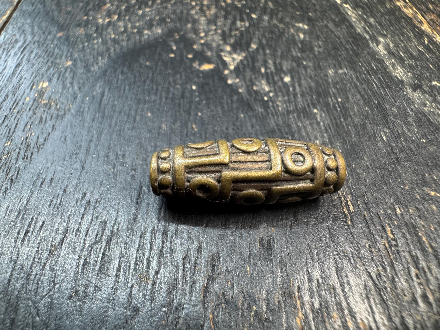Tibetan Copper Nine-Eyed Dzi Bead | Handmade Buddhist Amulet Mala Pendant