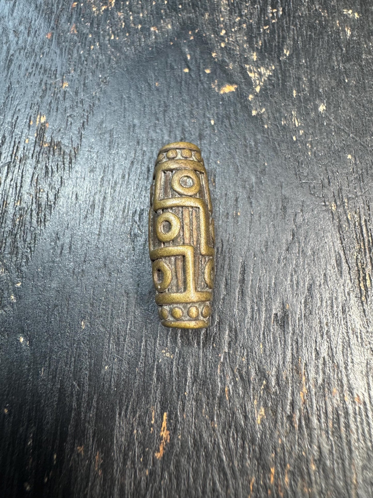 Tibetan Copper Nine-Eyed Dzi Bead | Handmade Buddhist Amulet Mala Pendant