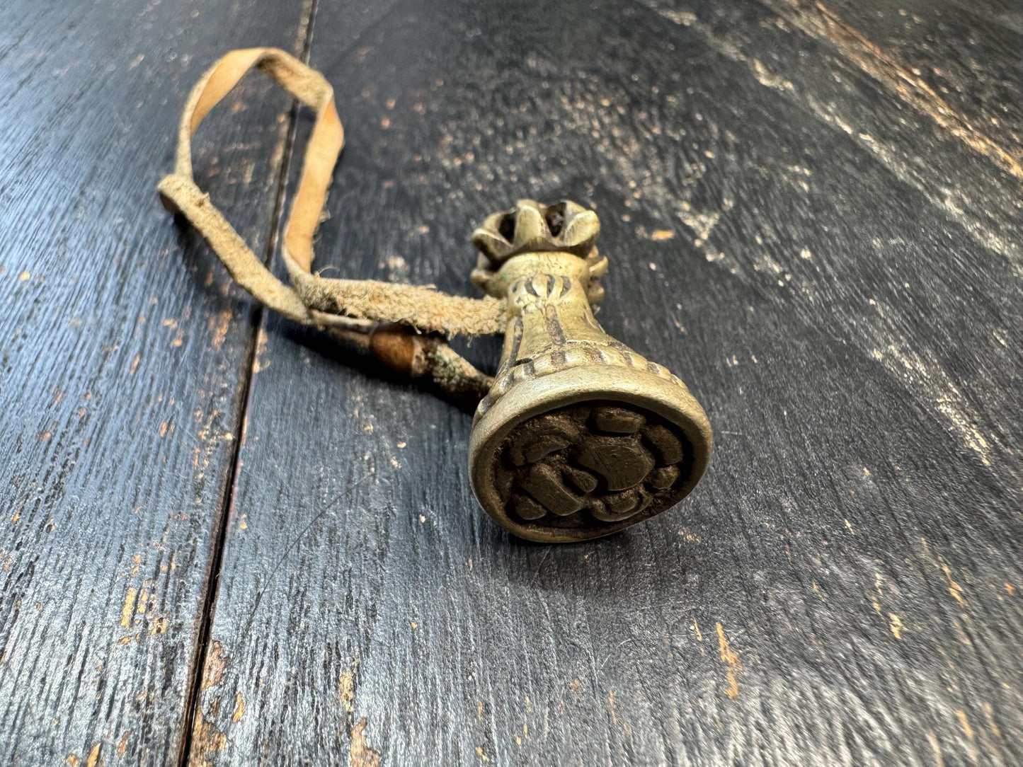 Old Tibetan Bronze Vajra Seal Pendant, Buddhist Dorje Stamp Amulet, Vintage Himalayan Talisman Charm