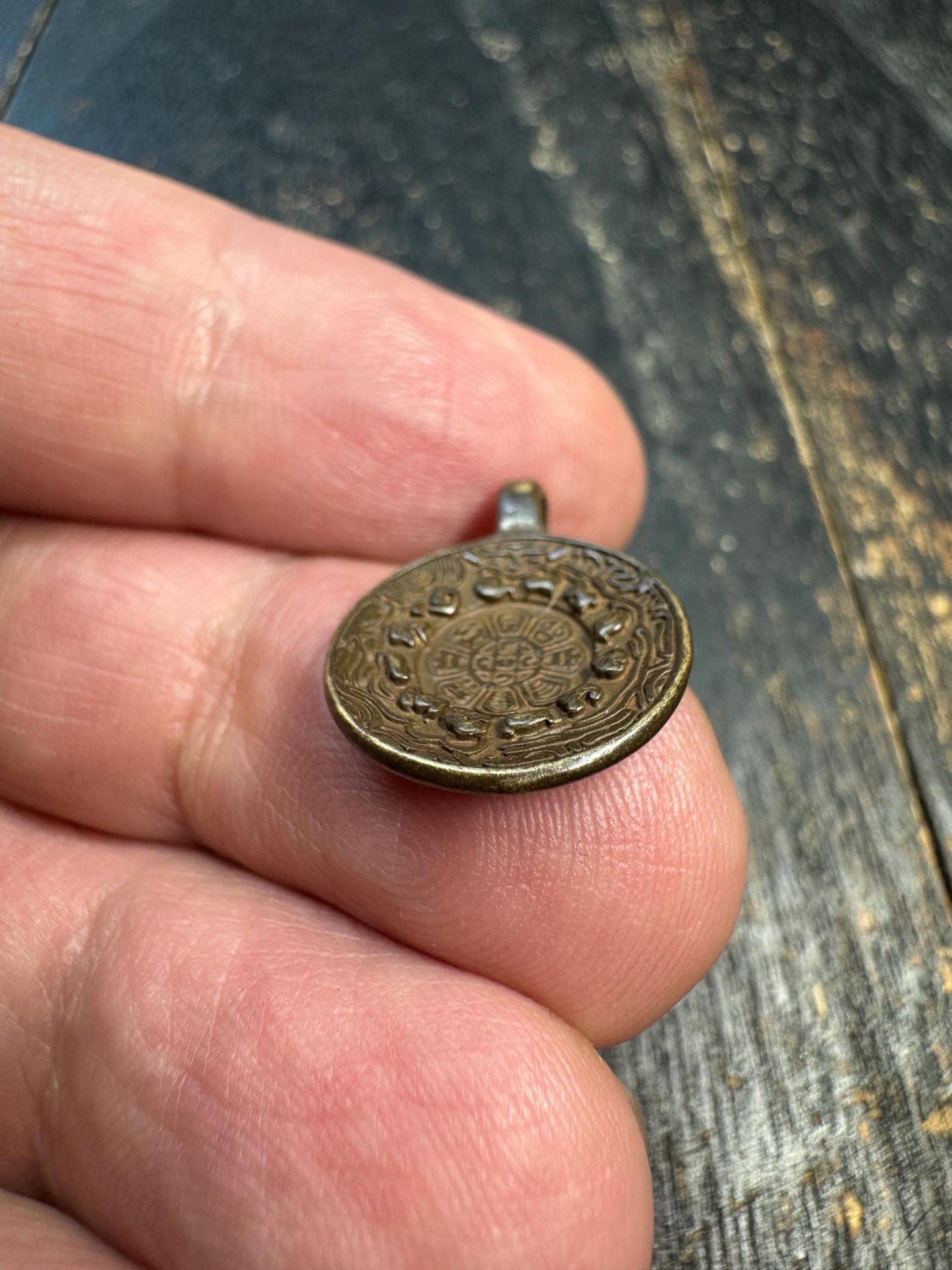 Mini Brass Bagua Amulet Pendant, Tibetan Eight Trigrams Talisman, Om Symbol Protective Charm, Himalayan Spiritual Pendant