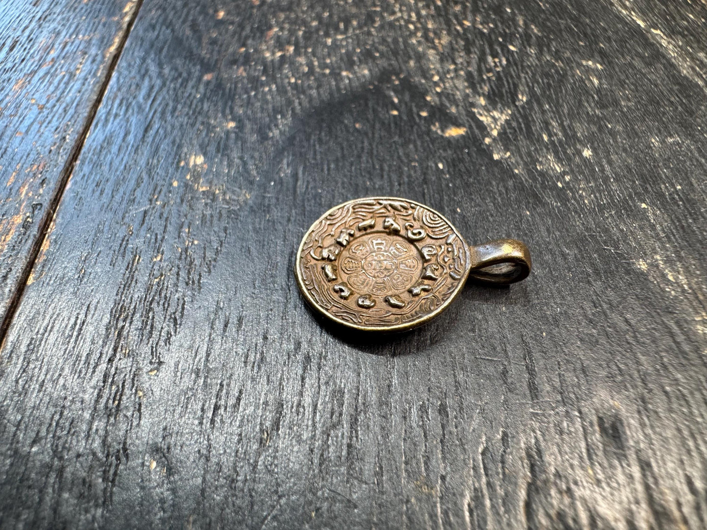 Mini Brass Bagua Amulet Pendant, Tibetan Eight Trigrams Talisman, Om Symbol Protective Charm, Himalayan Spiritual Pendant