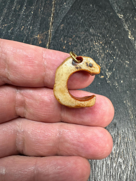 Carved Yak Bone Crescent Pendant, Tibetan Spiritual Amulet, Shamanic Yak Bone Tusk Charm, Himalayan Protective Talisman