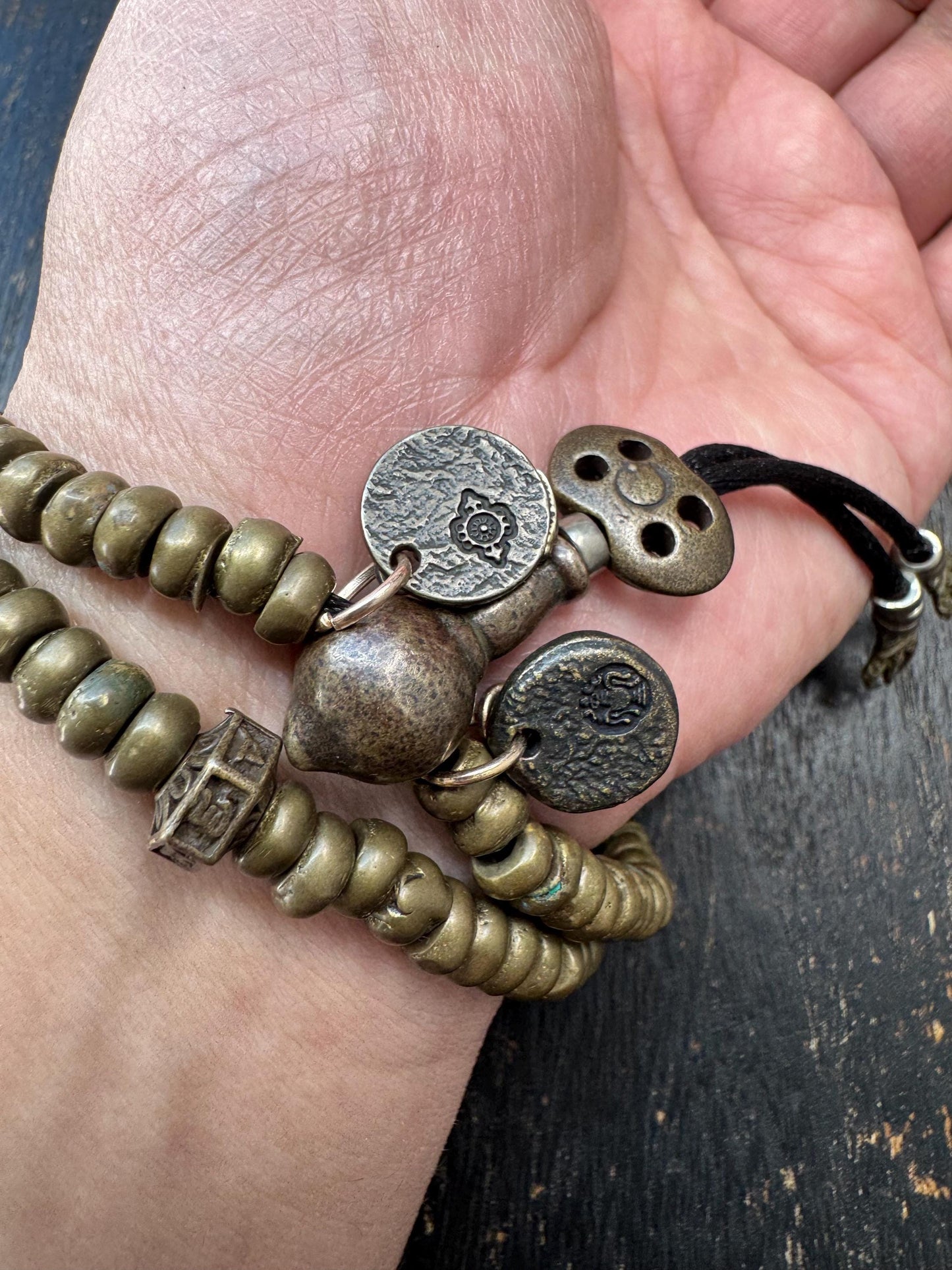Vintage Brass Mala 108 Beads, Tibetan Prayer Beads Necklace, Wrap Mala Bracelet, Adjustable Buddhist Meditation Mala