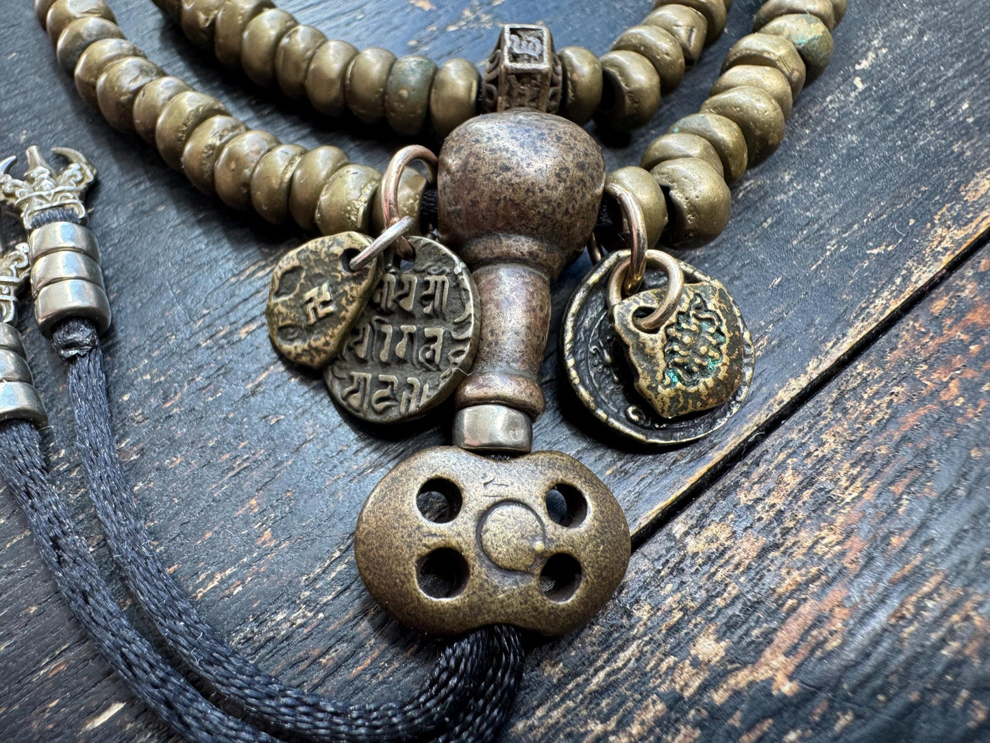 Vintage Brass Mala 108 Beads, Tibetan Prayer Beads Necklace, Wrap Mala Bracelet, Adjustable Buddhist Meditation Mala
