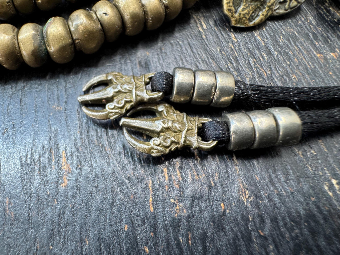 Vintage Brass Mala 108 Beads, Tibetan Prayer Beads Necklace, Wrap Mala Bracelet, Adjustable Buddhist Meditation Mala
