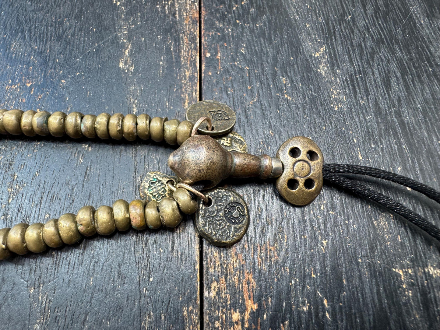 Vintage Brass Mala 108 Beads, Tibetan Prayer Beads Necklace, Wrap Mala Bracelet, Adjustable Buddhist Meditation Mala