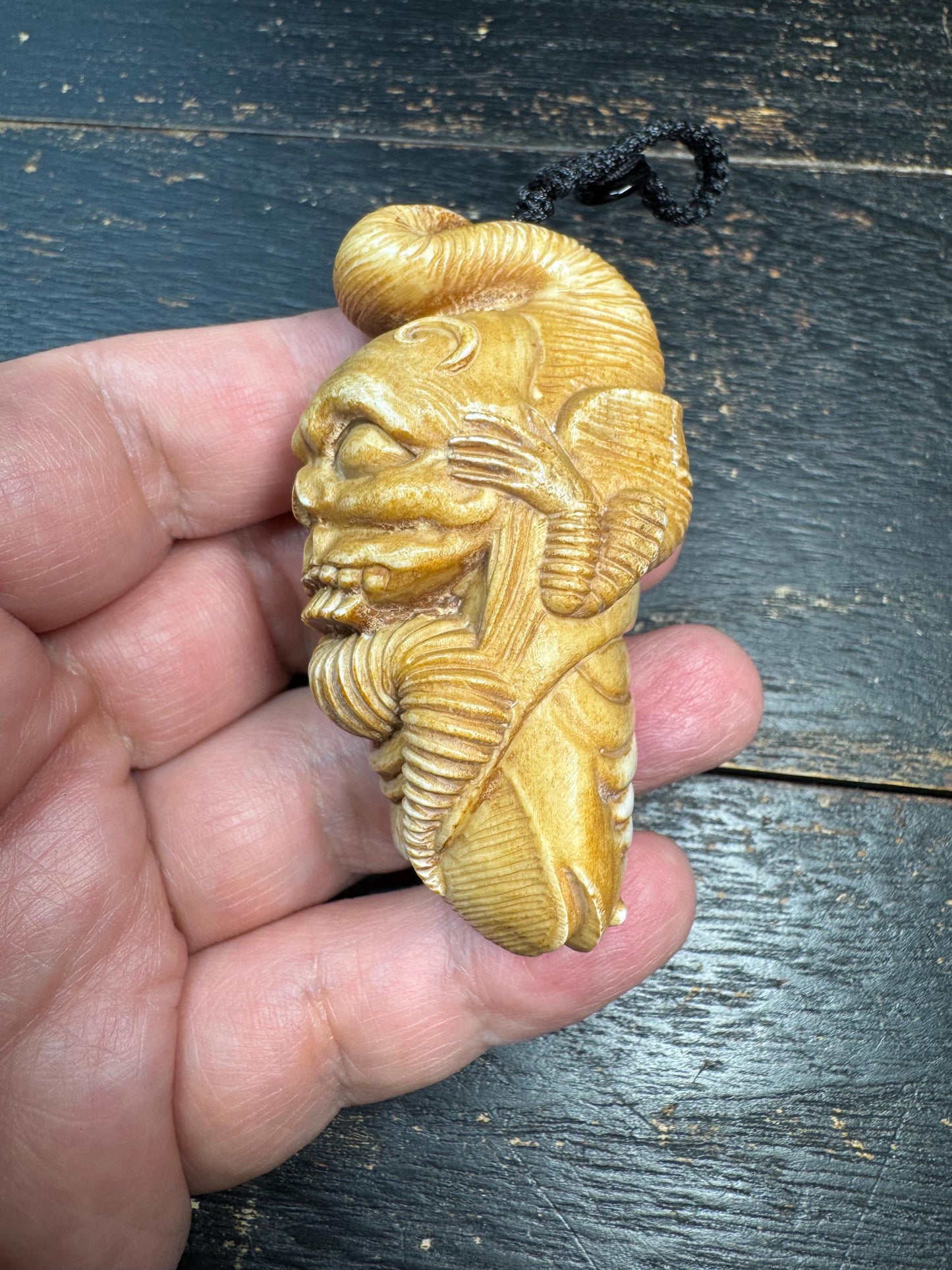 Tibetan Deer Antler Demon Yogi Pendant – Gluttony Manifestation Talisman, Wrathful Ascetic Carving, Dark Desire Amulet