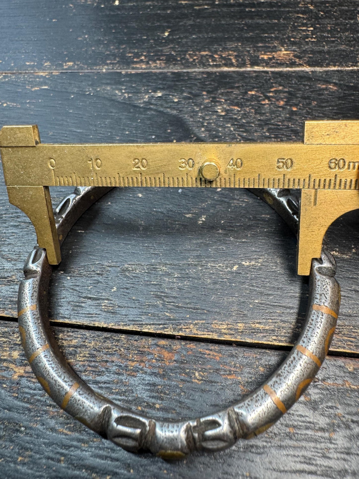 Tibetan Vajra Cold Iron Cuff Bracelet – Inlaid Copper Protective Bangle, Himalayan Ritual Jewelry, Open Adjustable Wrist Cuff