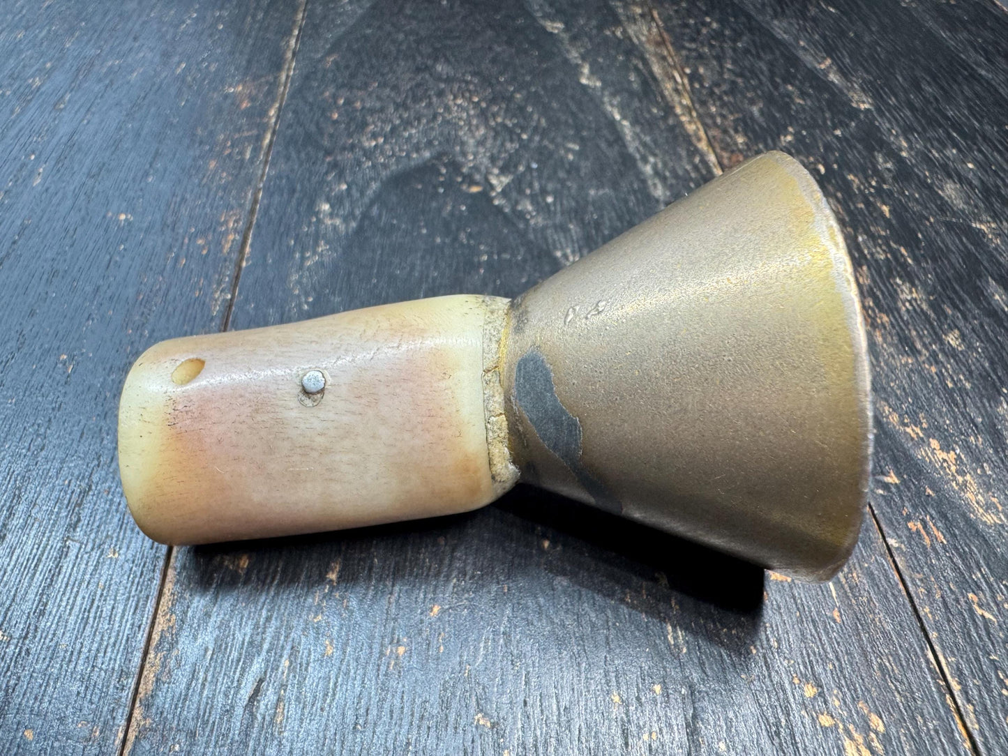 Tibetan Brass Ritual Bell with Yak Bone Handle – Hand Held Prayer Tool, Mantra Engraved Mandala, Himalayan Meditation Altar Object