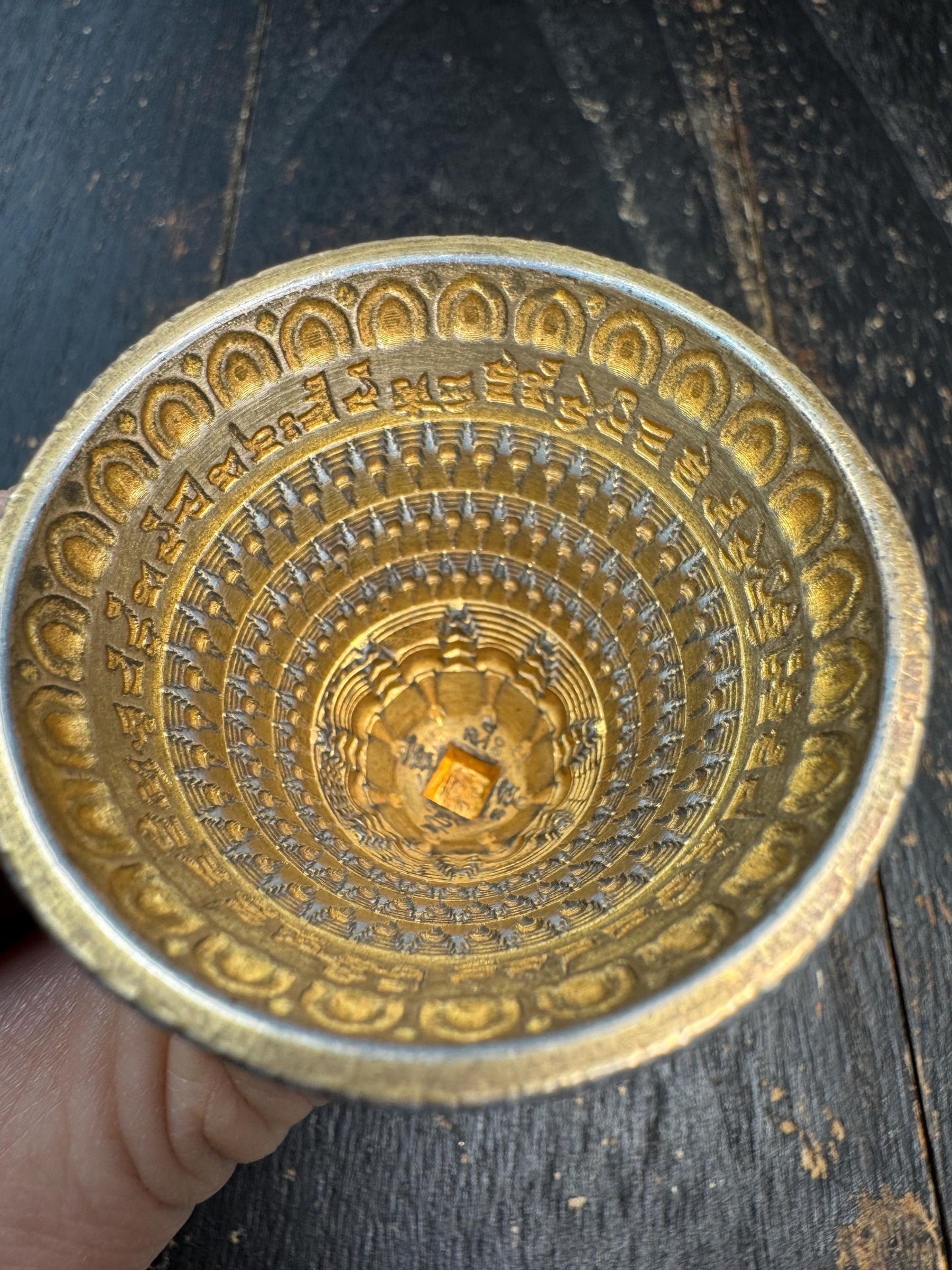 Tibetan Brass Ritual Bell with Yak Bone Handle – Hand Held Prayer Tool, Mantra Engraved Mandala, Himalayan Meditation Altar Object