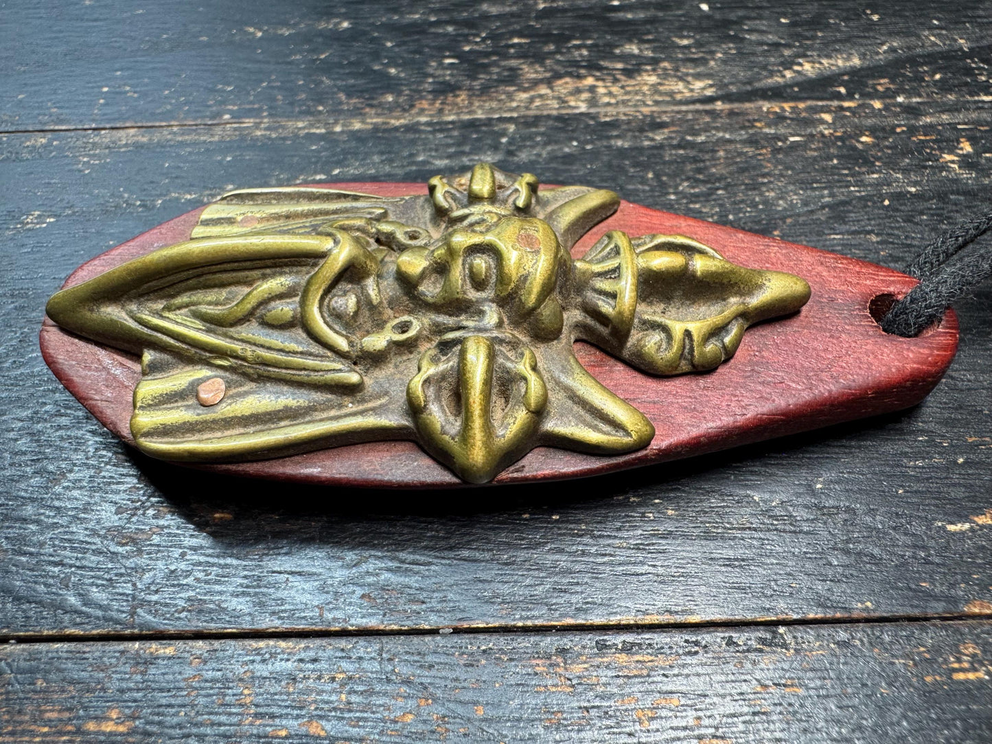 Tibetan Hayagriva Phurba Amulet Pendant Vajra Ritual Dagger Talisman, Wrathful Deity Protection Charm, Brass on Wood