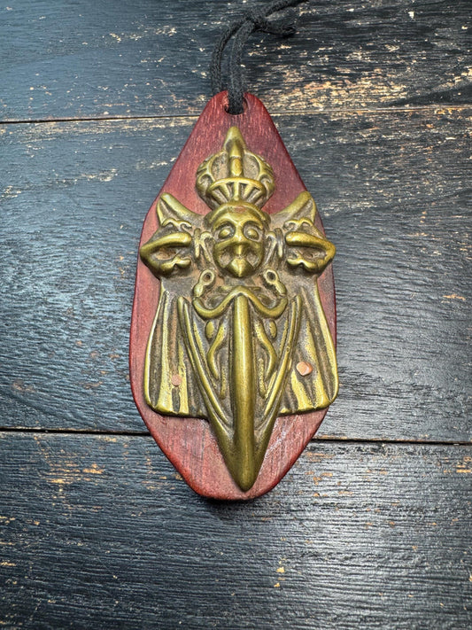 Tibetan Hayagriva Phurba Amulet Pendant Vajra Ritual Dagger Talisman, Wrathful Deity Protection Charm, Brass on Wood