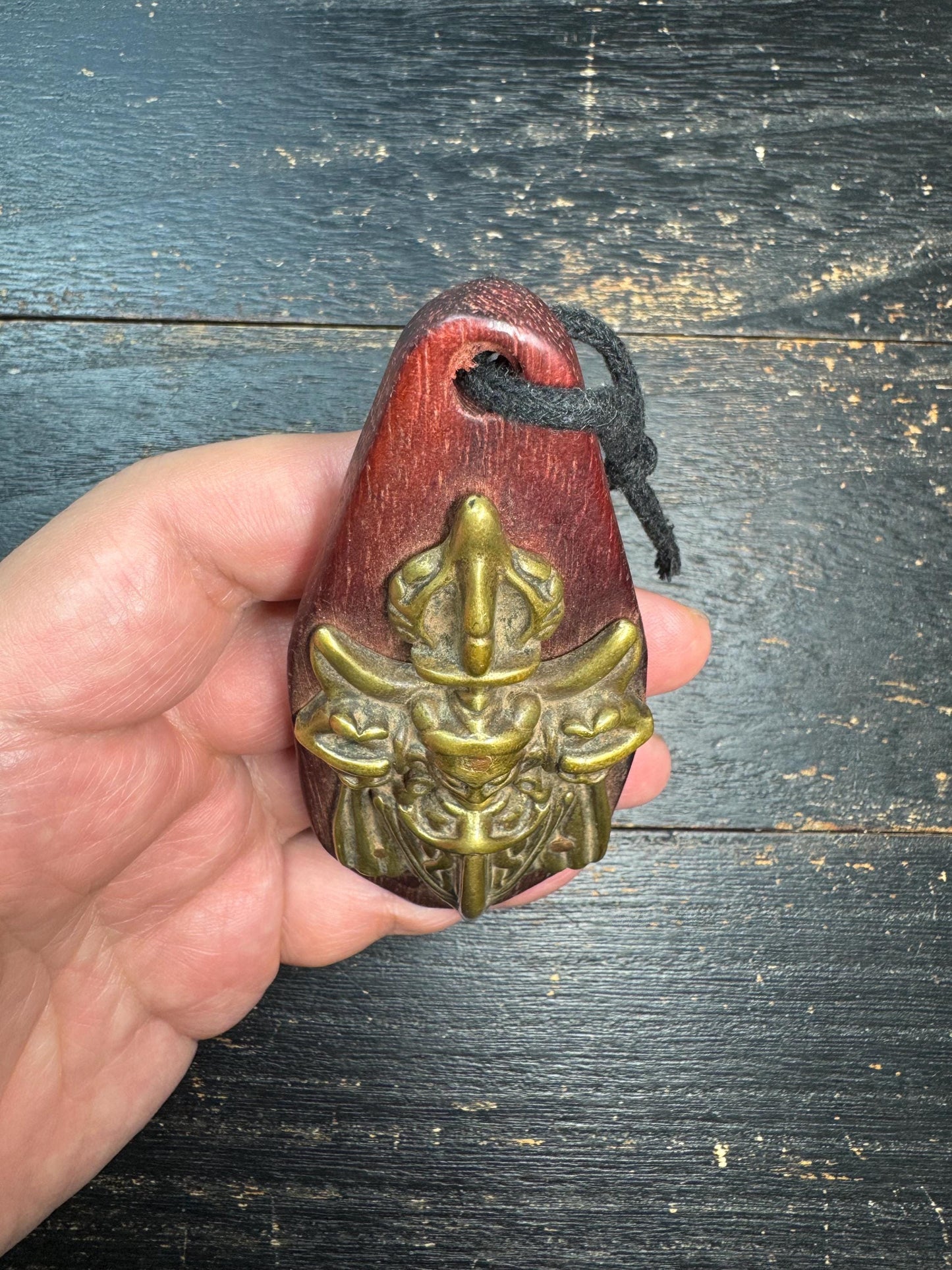 Tibetan Hayagriva Phurba Amulet Pendant Vajra Ritual Dagger Talisman, Wrathful Deity Protection Charm, Brass on Wood