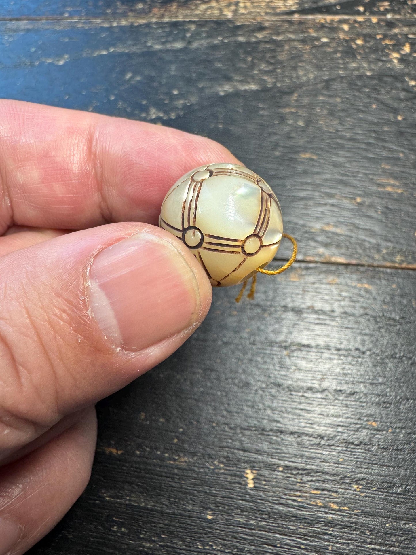Tibetan Conch Shell Carved Bead Pendant – Hand Engraved Mandala Cross Pattern, Traditional Protective Amulet Bead