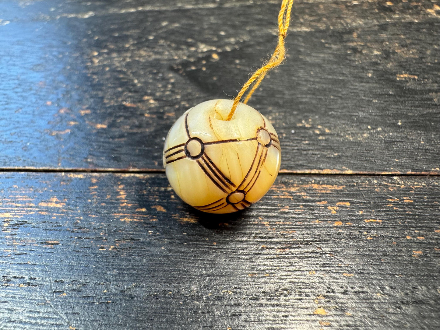 Tibetan Conch Shell Carved Bead Pendant – Hand Engraved Mandala Cross Pattern, Traditional Protective Amulet Bead